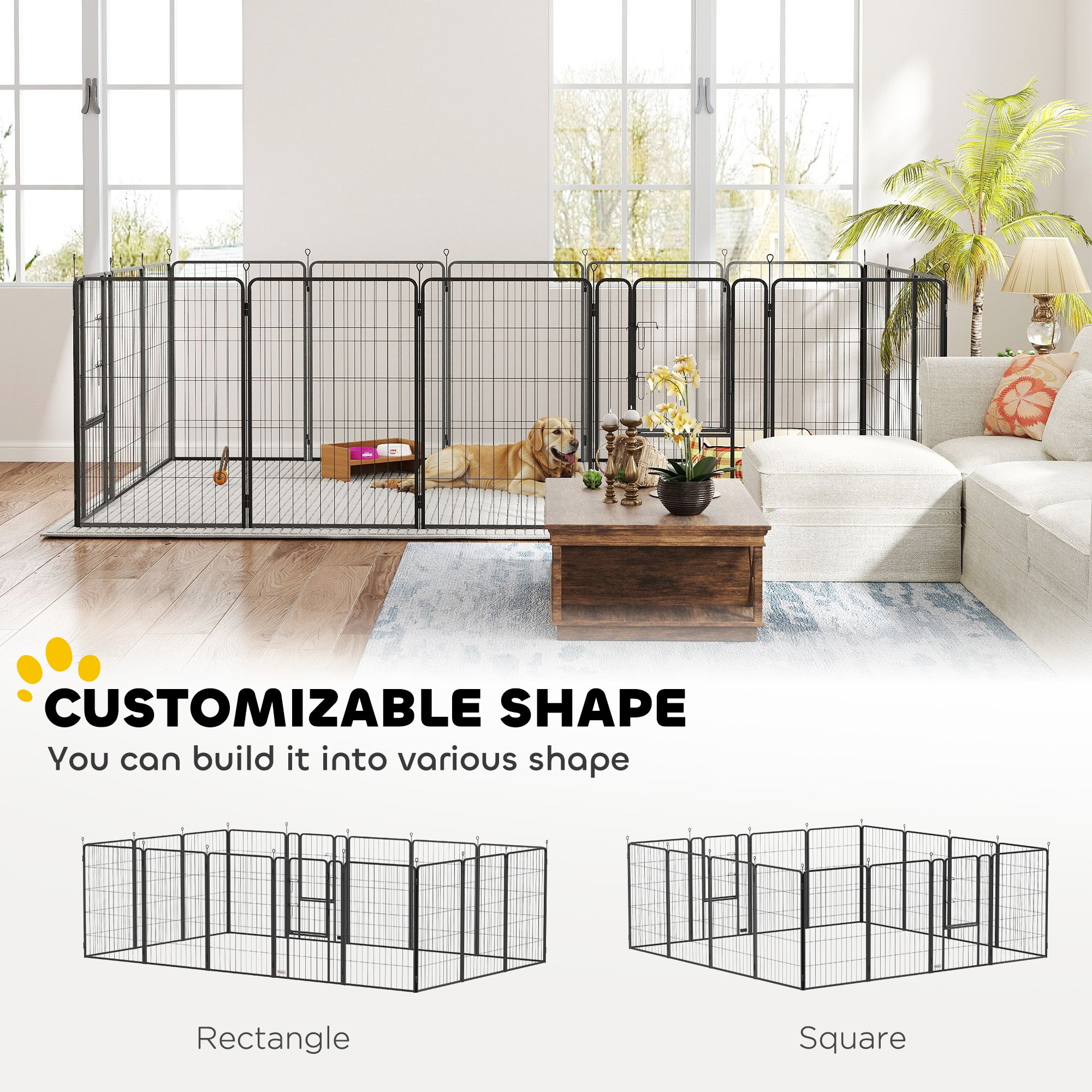 16 Panels Dog Playpen with Straps, Portable & DIY, for Large Dogs, for Yard, RV, Camping, Garden, 39" Height