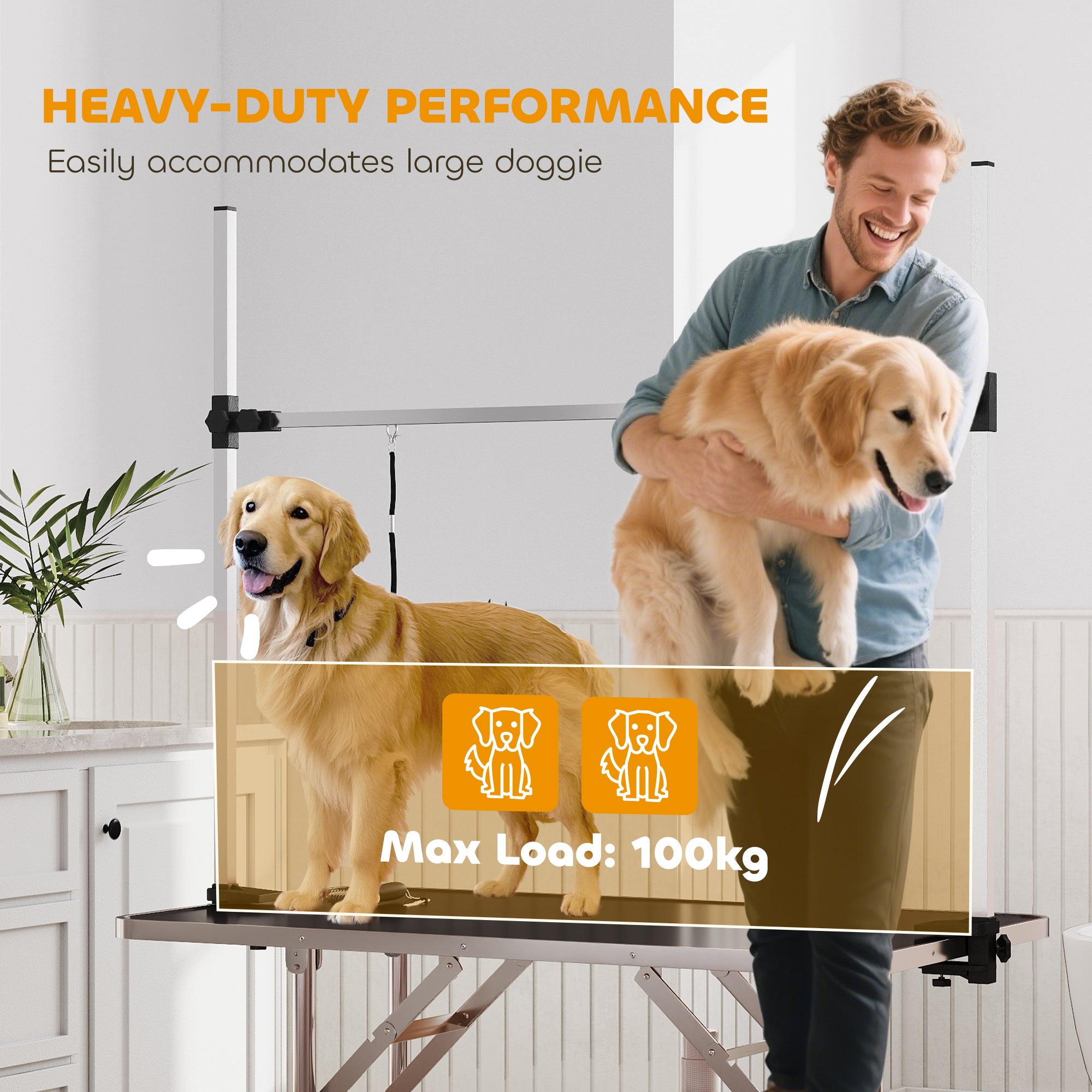 Adjustable Dog Grooming Table with 2 Safety Slings, Storage Basket, Black