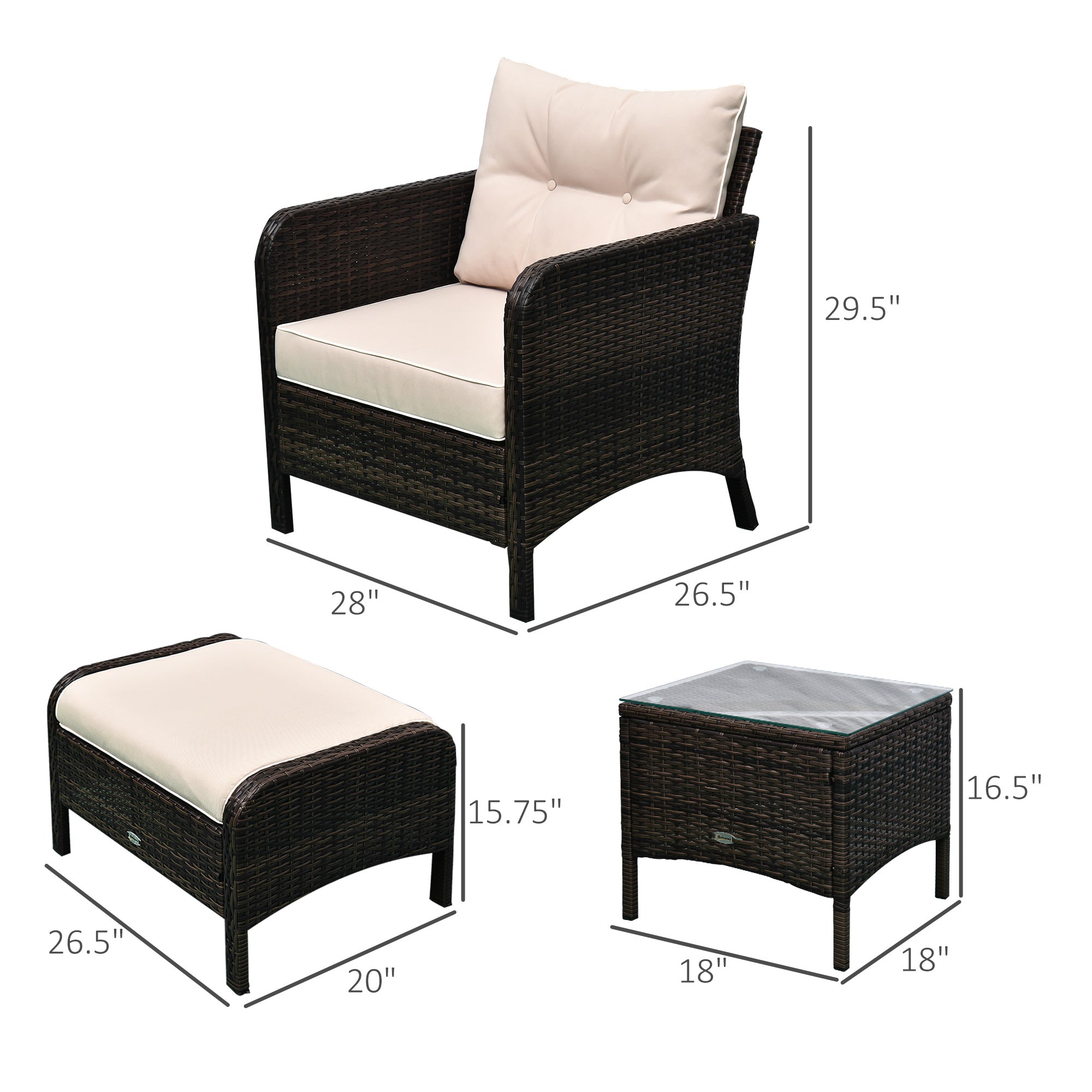 5pc Wicker Patio Set - 2 Chairs, 2 Ottomans, Table-DECOROLALA