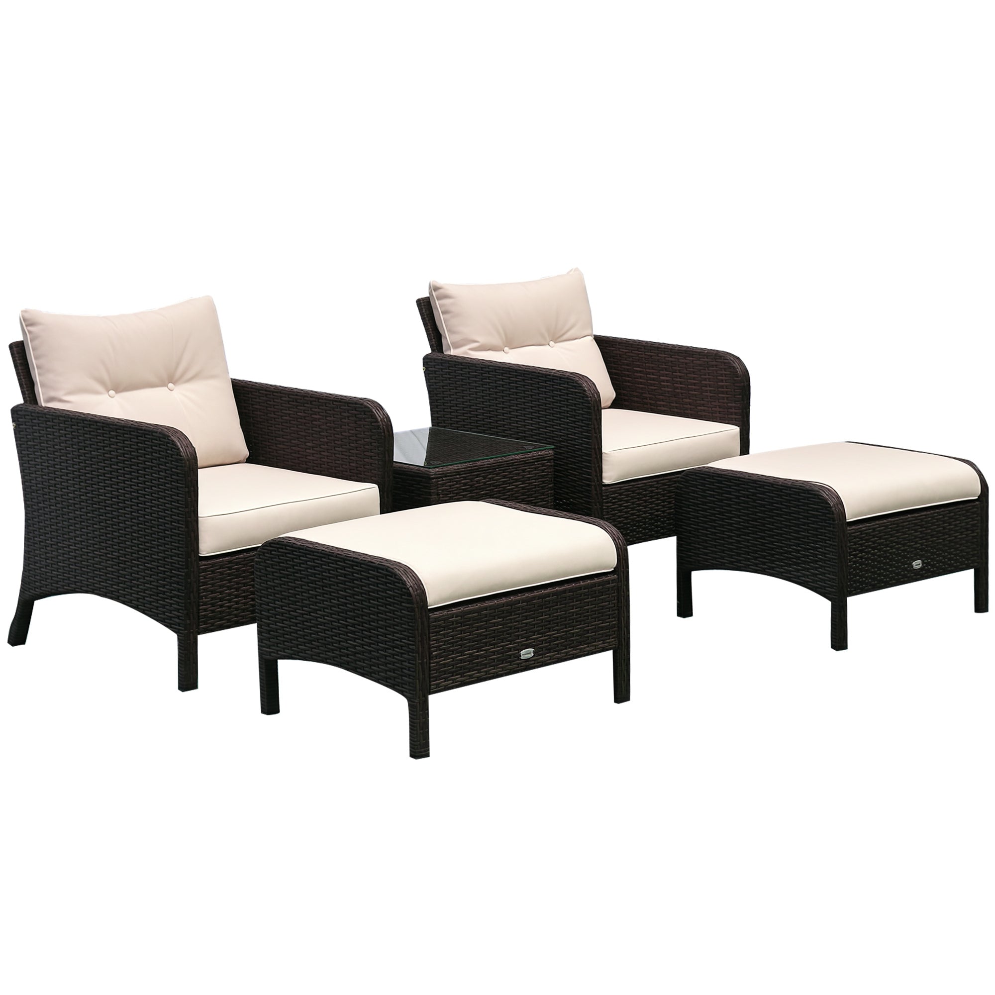5pc Wicker Patio Set - 2 Chairs, 2 Ottomans, Table-DECOROLALA