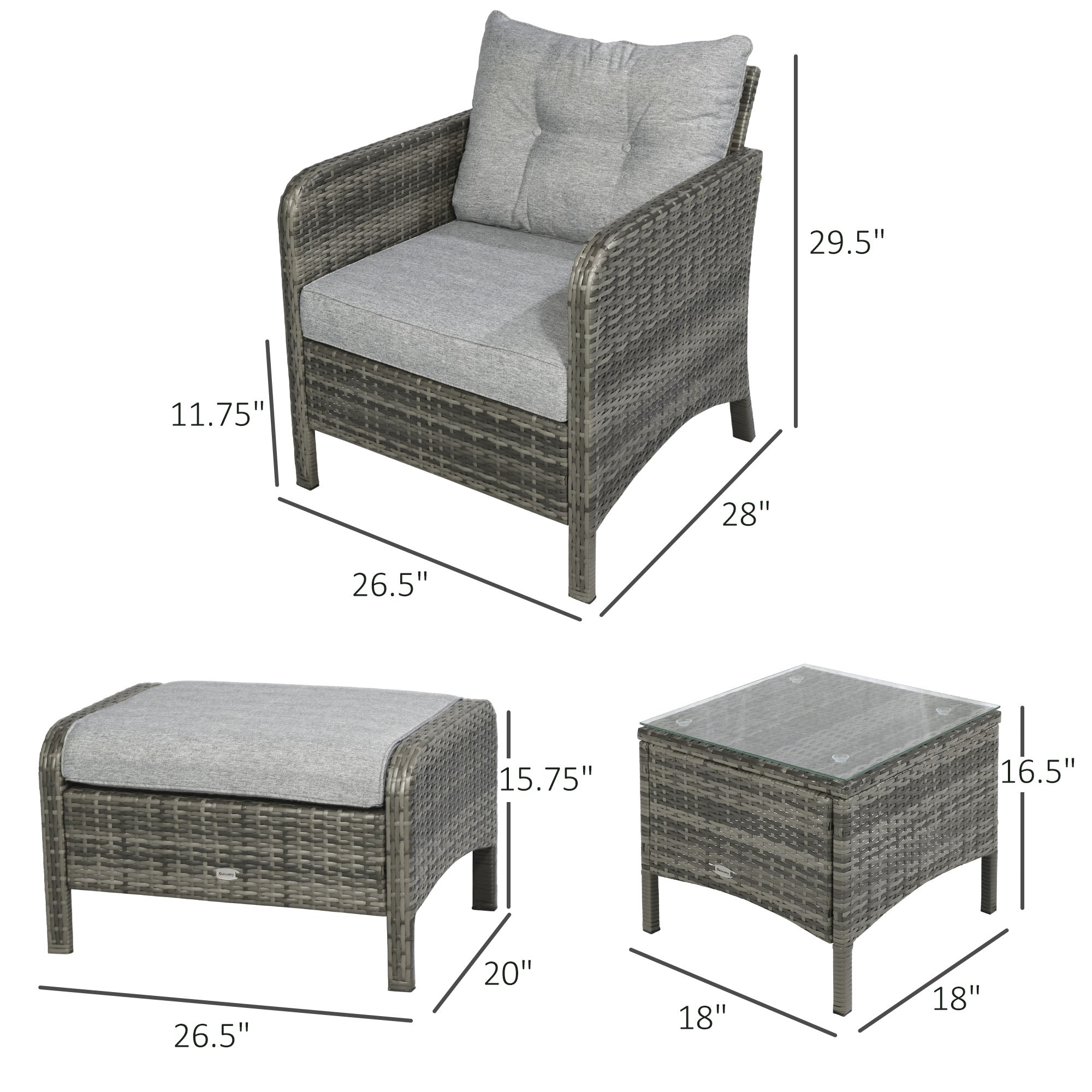 5pc Wicker Patio Set - Light Grey PE Rattan Furniture-DECOROLALA