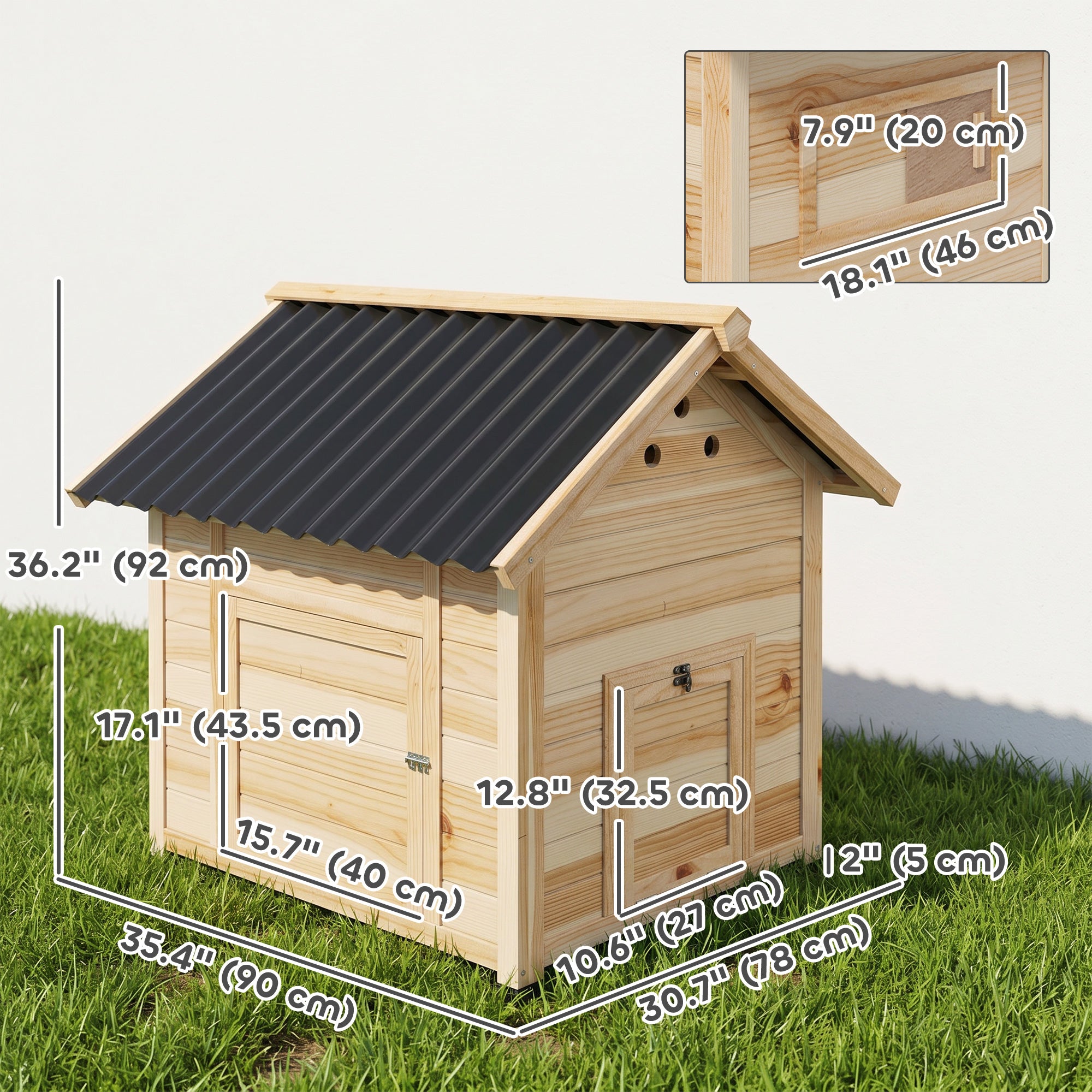 Duck Coop, Wooden Duck House with Openable Roof & Double Doors, Natural Wood