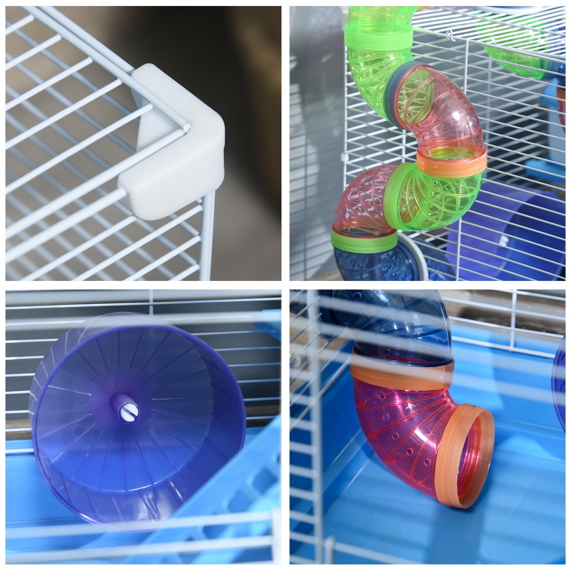 18"L Hamster Cage, Small Animal House, 2-Level Rat Gerbil Haven with Tunnel Tube System, Exercise Wheel, Water Bottle, Food Dish, Ramp, Blue
