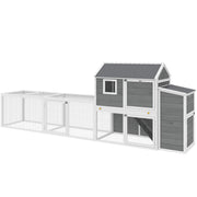 Large Chicken Coop, 134"L Wooden Chicken House with Run, Nesting Box, Slide-Out Tray, Waterproof Roof and Ramp