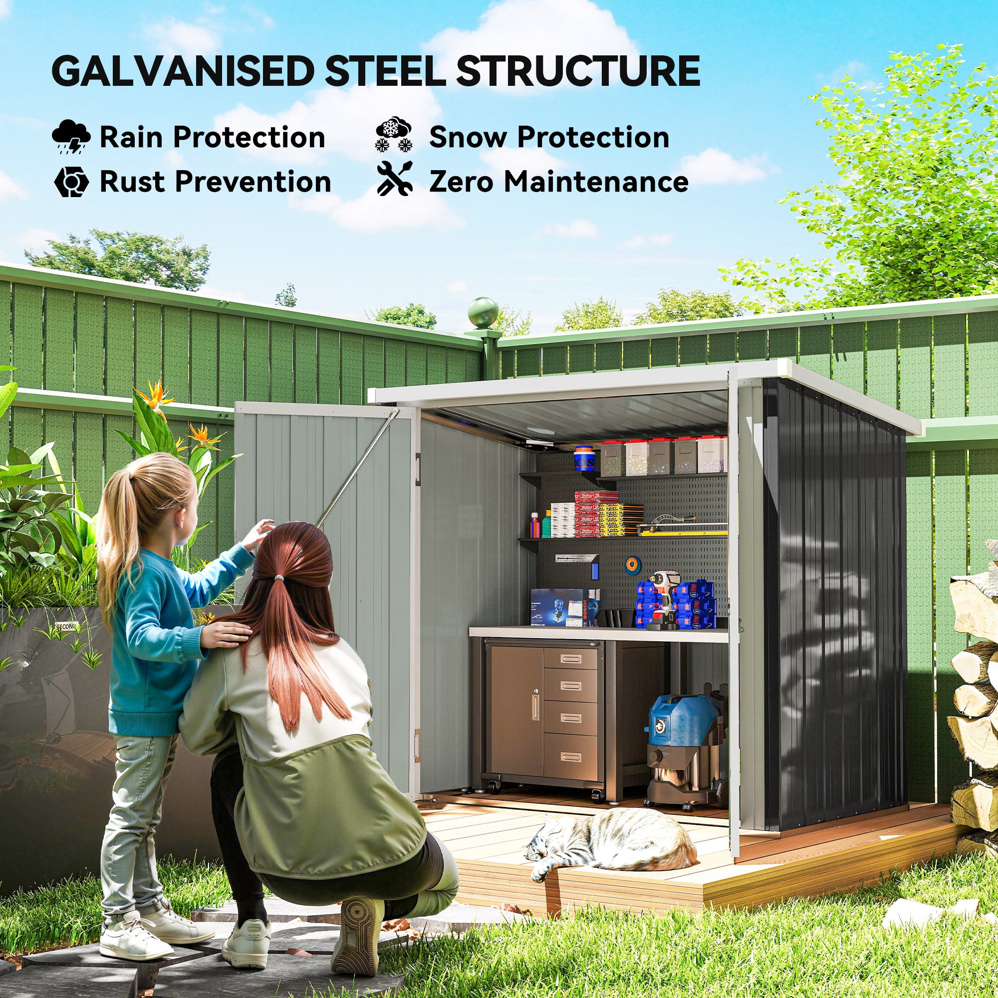 5x3 Metal Garden Storage Shed - Black Galvanized Steel-Patio & Garden > Lawn & Garden > Sheds-DECOROLALA