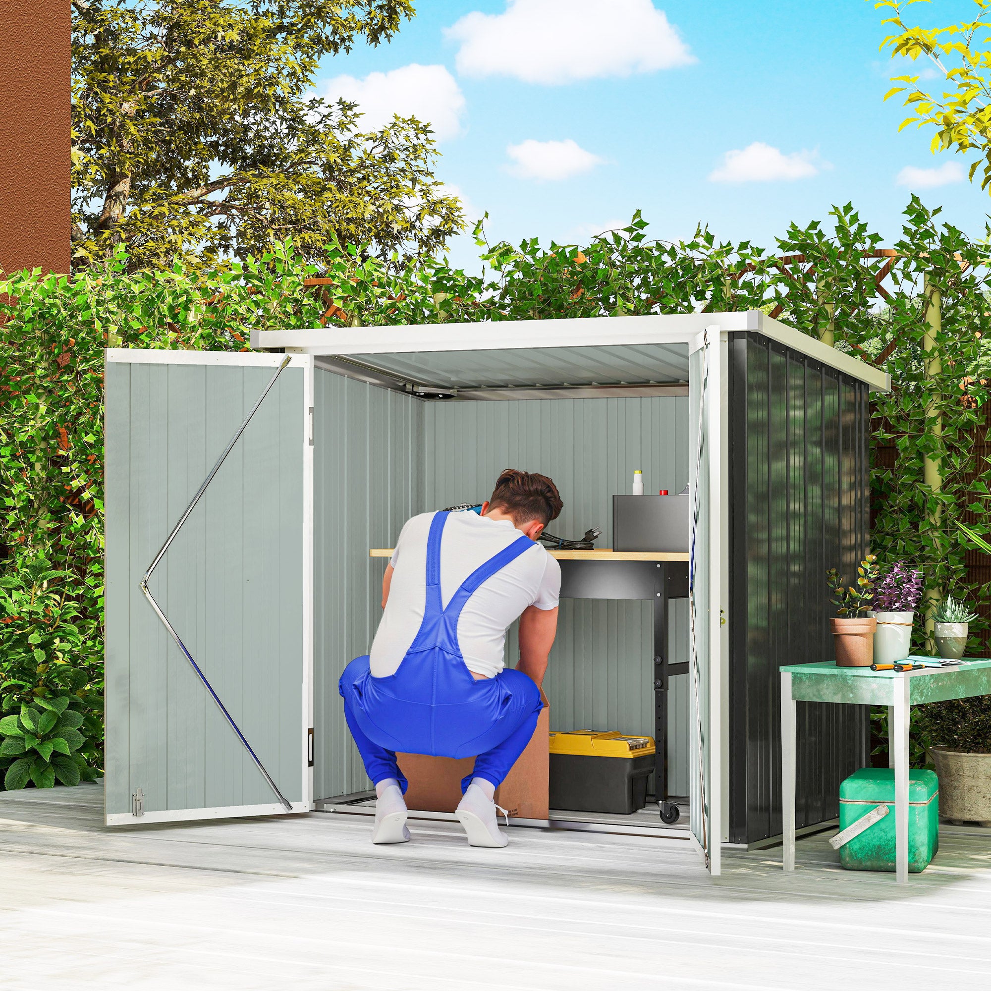5x3 Metal Garden Storage Shed - Black Galvanized Steel-Patio & Garden > Lawn & Garden > Sheds-DECOROLALA