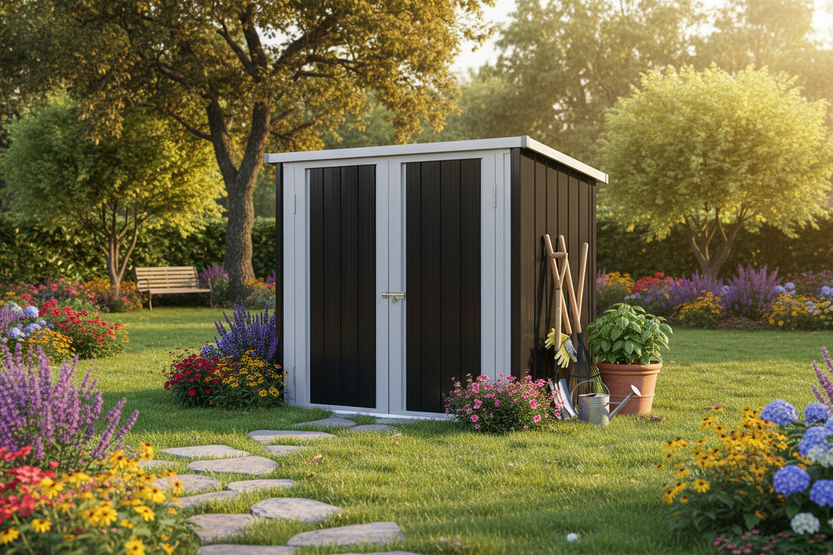 5x3 Metal Garden Storage Shed - Black Galvanized Steel-Patio & Garden > Lawn & Garden > Sheds-DECOROLALA