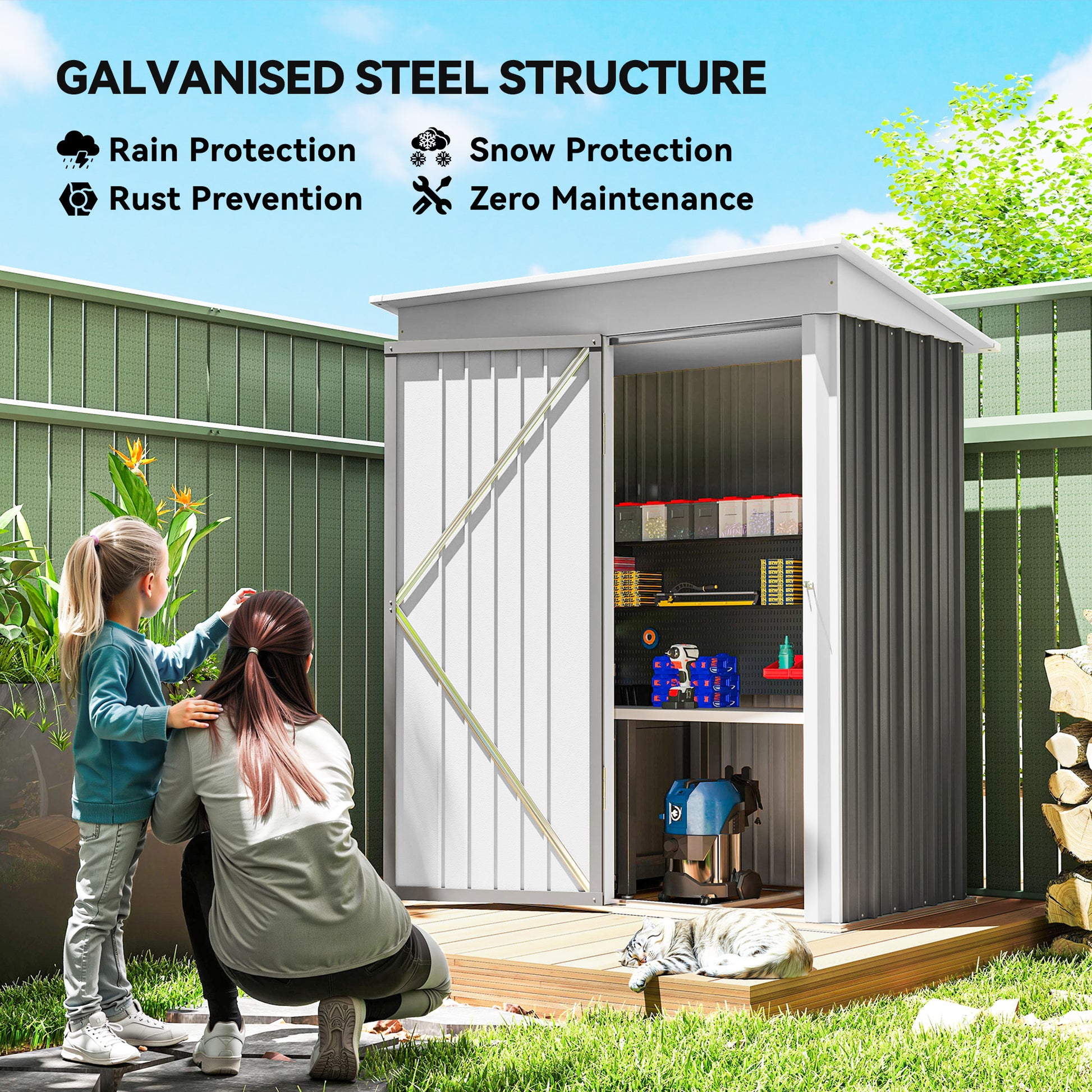 5'x3' Steel Lean-to Outdoor Storage Shed - Grey-Patio & Garden > Lawn & Garden > Sheds-DECOROLALA