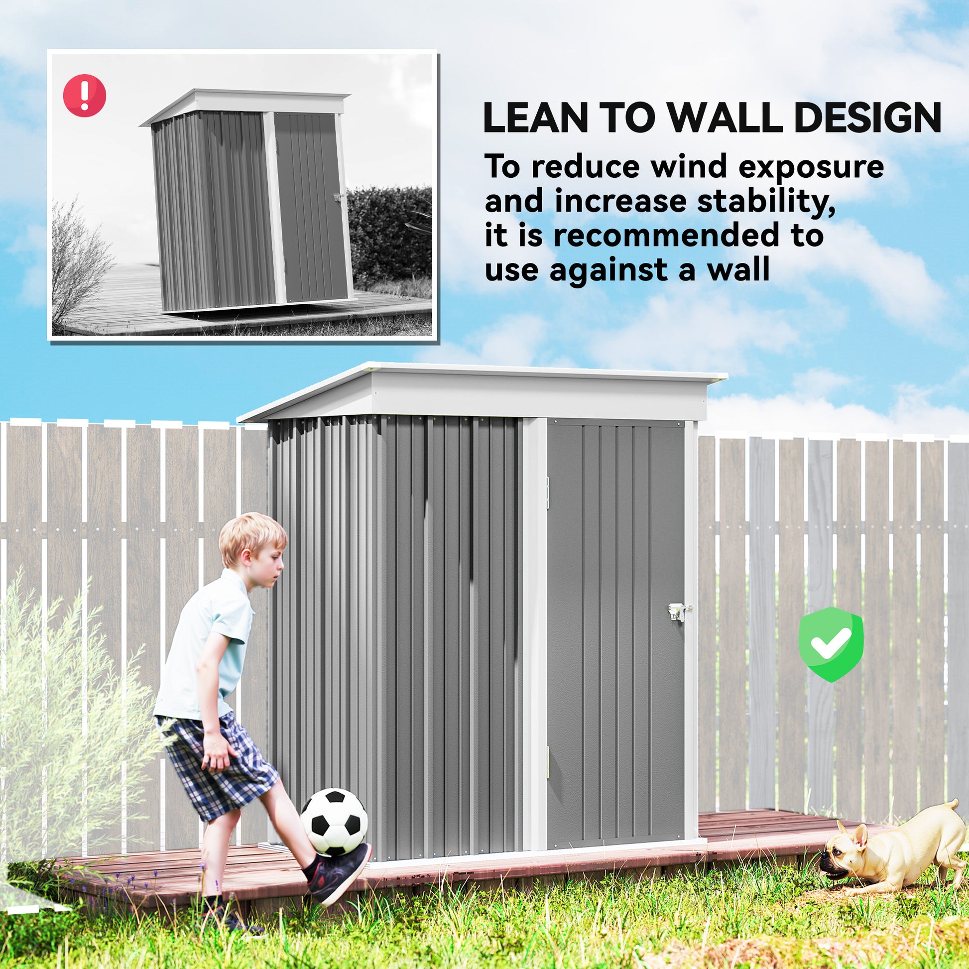5'x3' Steel Lean-to Outdoor Storage Shed - Grey-Patio & Garden > Lawn & Garden > Sheds-DECOROLALA