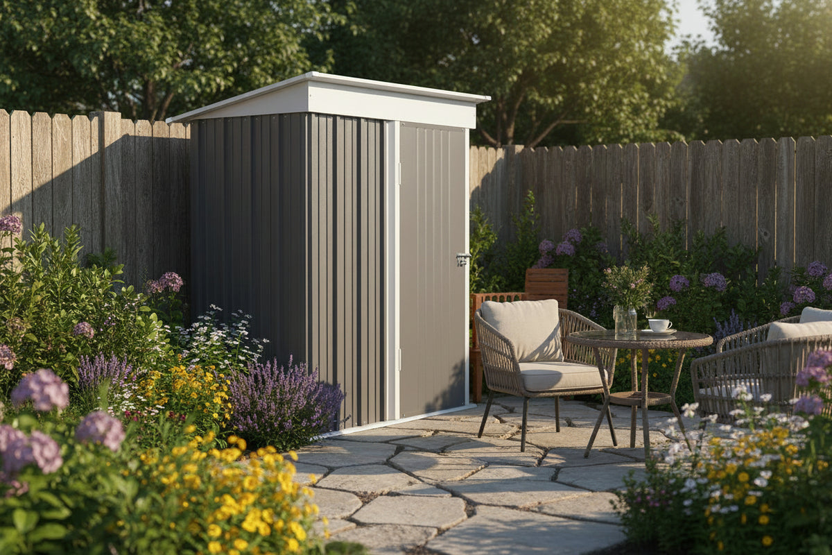 5'x3' Steel Lean-to Outdoor Storage Shed - Grey-Patio & Garden > Lawn & Garden > Sheds-DECOROLALA