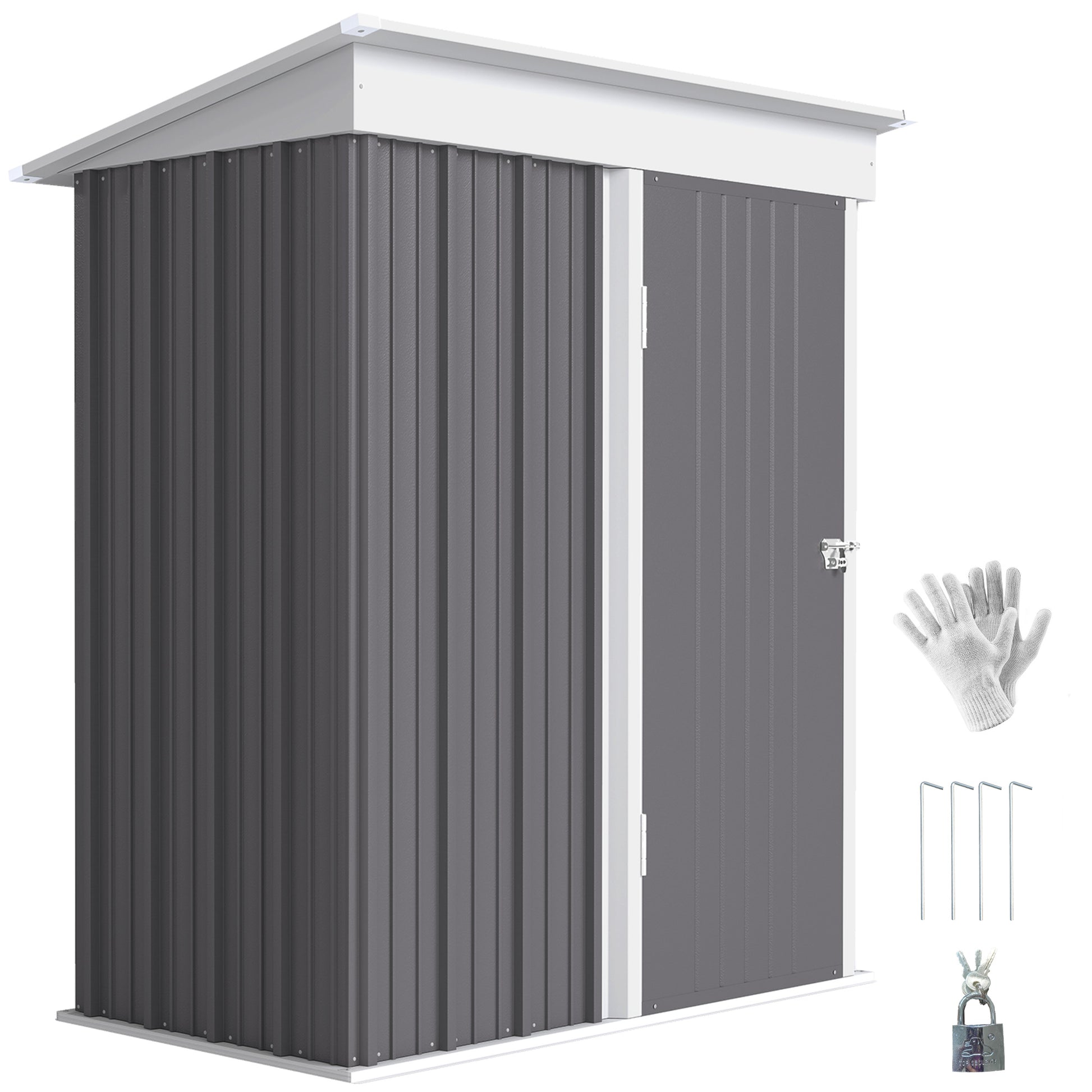 5'x3' Steel Lean-to Outdoor Storage Shed - Grey-Patio & Garden > Lawn & Garden > Sheds-DECOROLALA