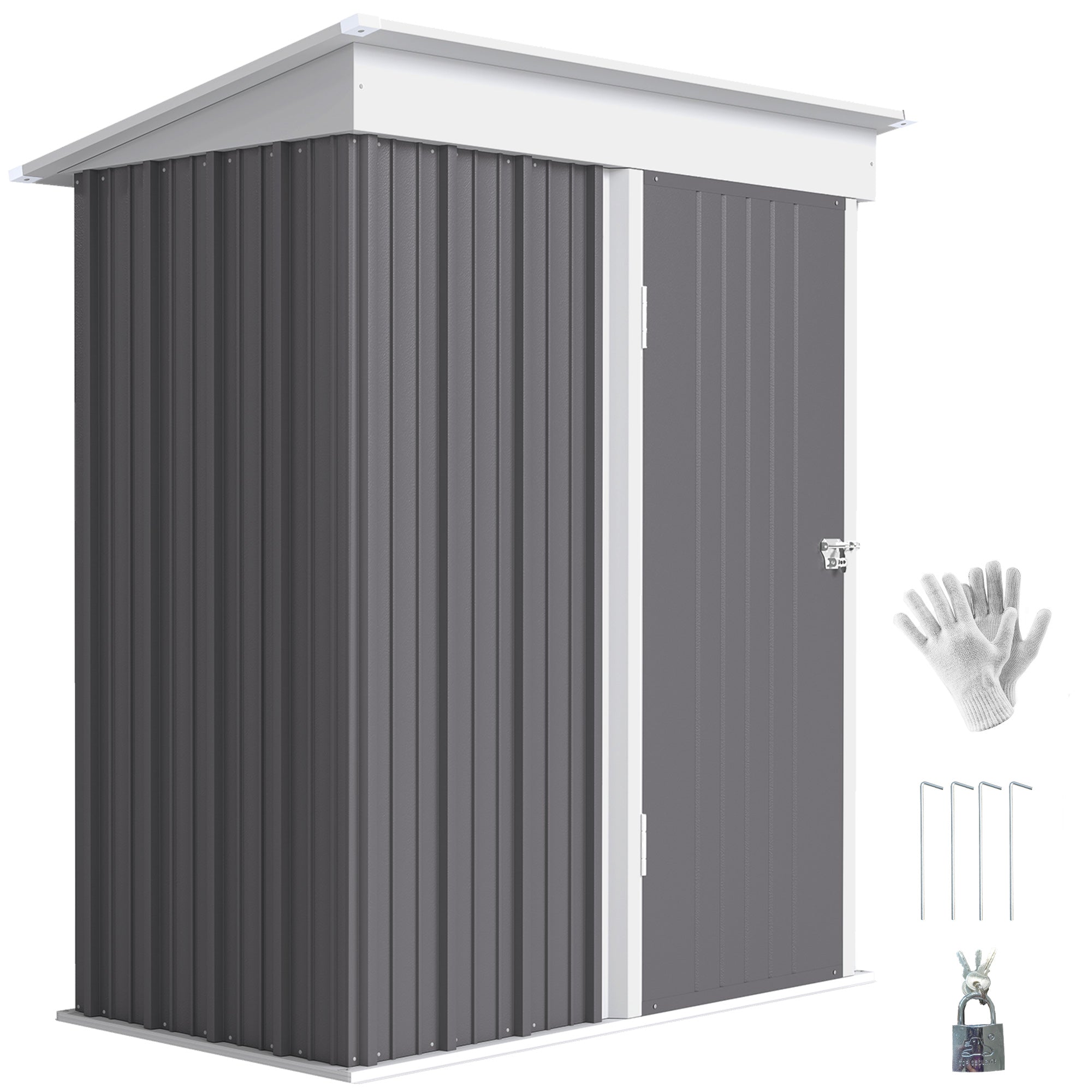 5'x3' Steel Lean-to Outdoor Storage Shed - Grey-Patio & Garden > Lawn & Garden > Sheds-DECOROLALA