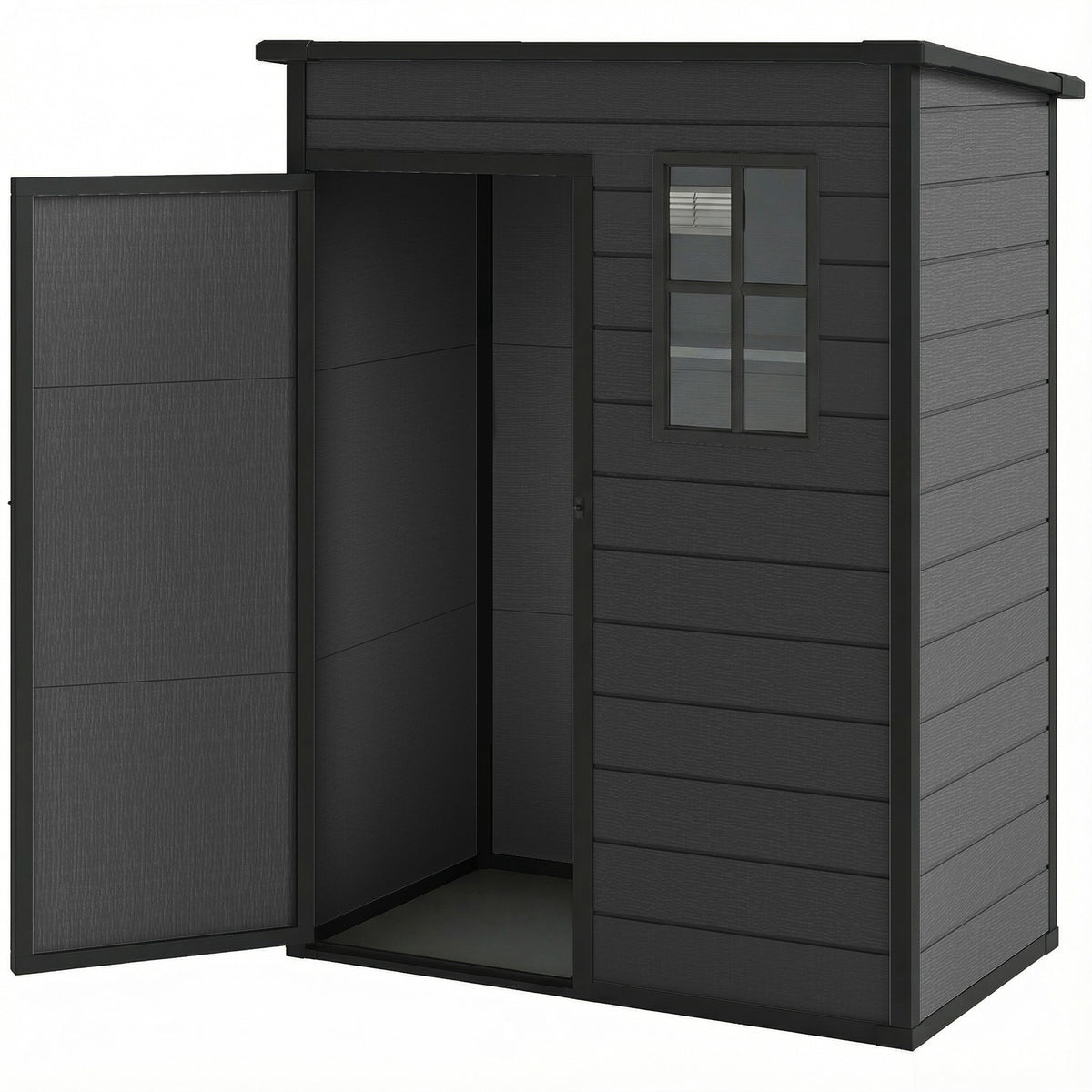 5x3ft Plastic Garden Storage Shed with Floor - Dark Grey-Patio & Garden > Lawn & Garden > Sheds-DECOROLALA