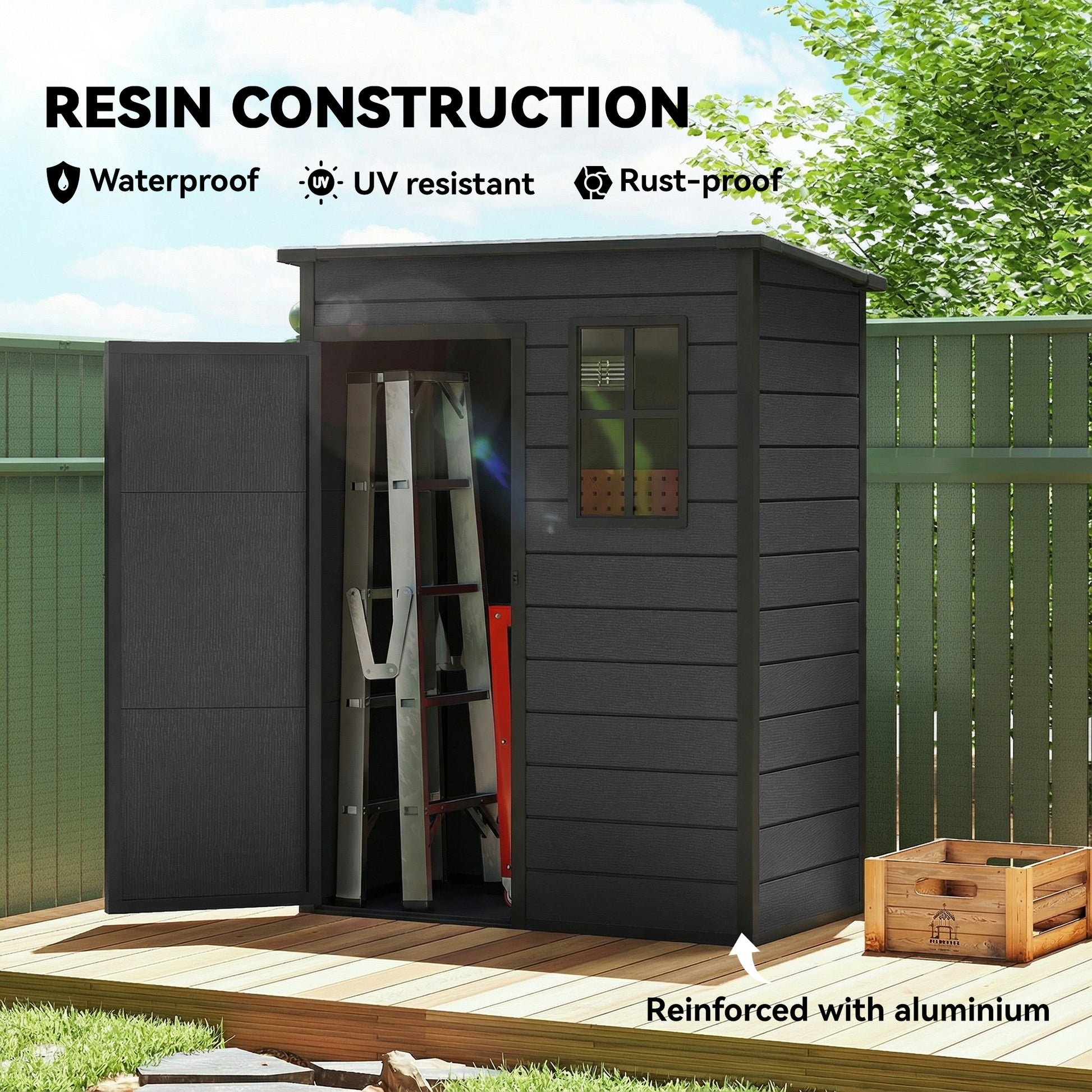 5x3ft Plastic Garden Storage Shed with Floor - Dark Grey-Patio & Garden > Lawn & Garden > Sheds-DECOROLALA
