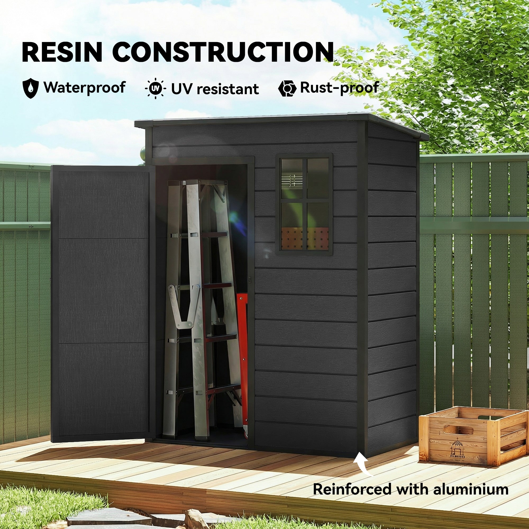 5x3ft Plastic Garden Storage Shed with Floor - Dark Grey-Patio & Garden > Lawn & Garden > Sheds-DECOROLALA