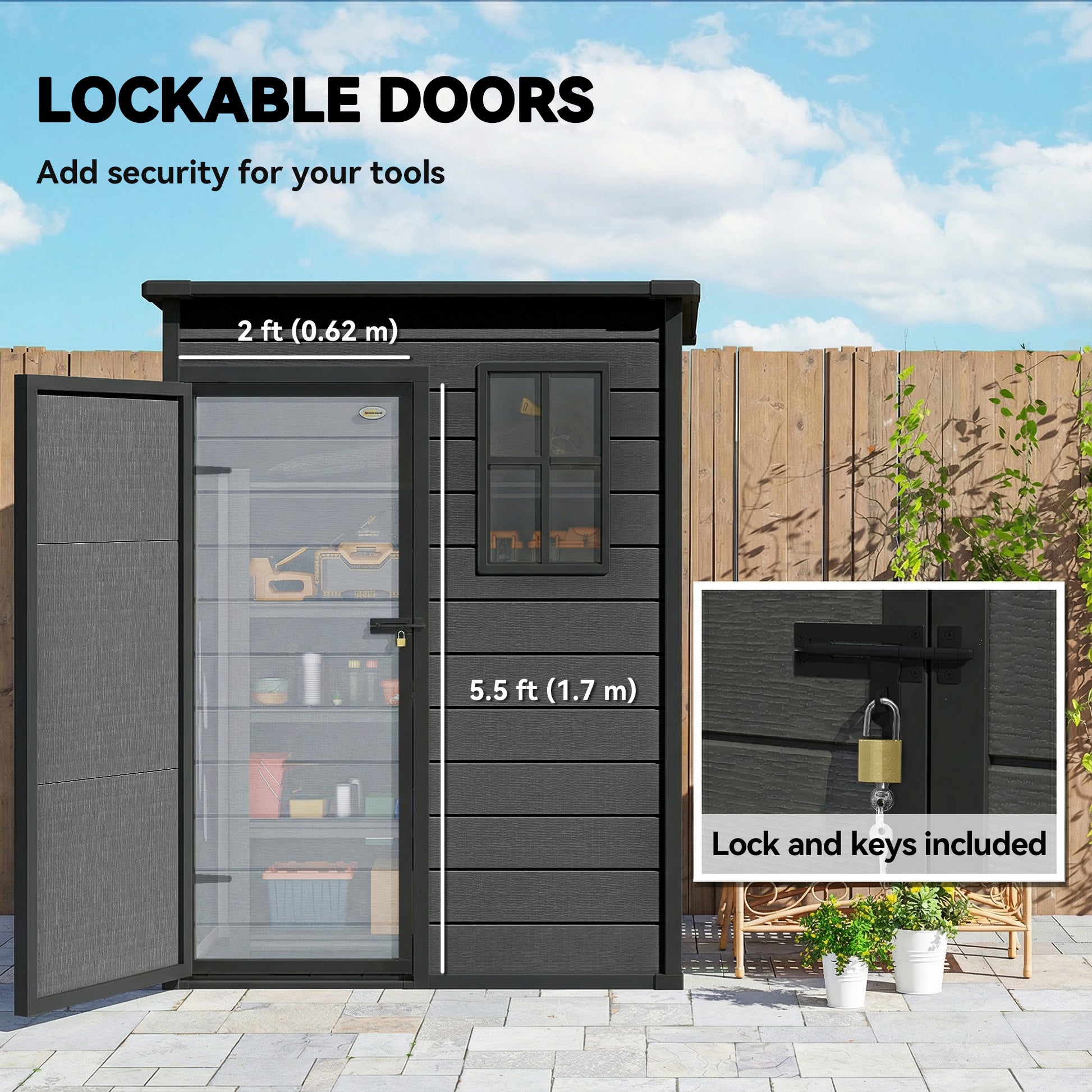 5x3ft Plastic Garden Storage Shed with Floor - Dark Grey-Patio & Garden > Lawn & Garden > Sheds-DECOROLALA