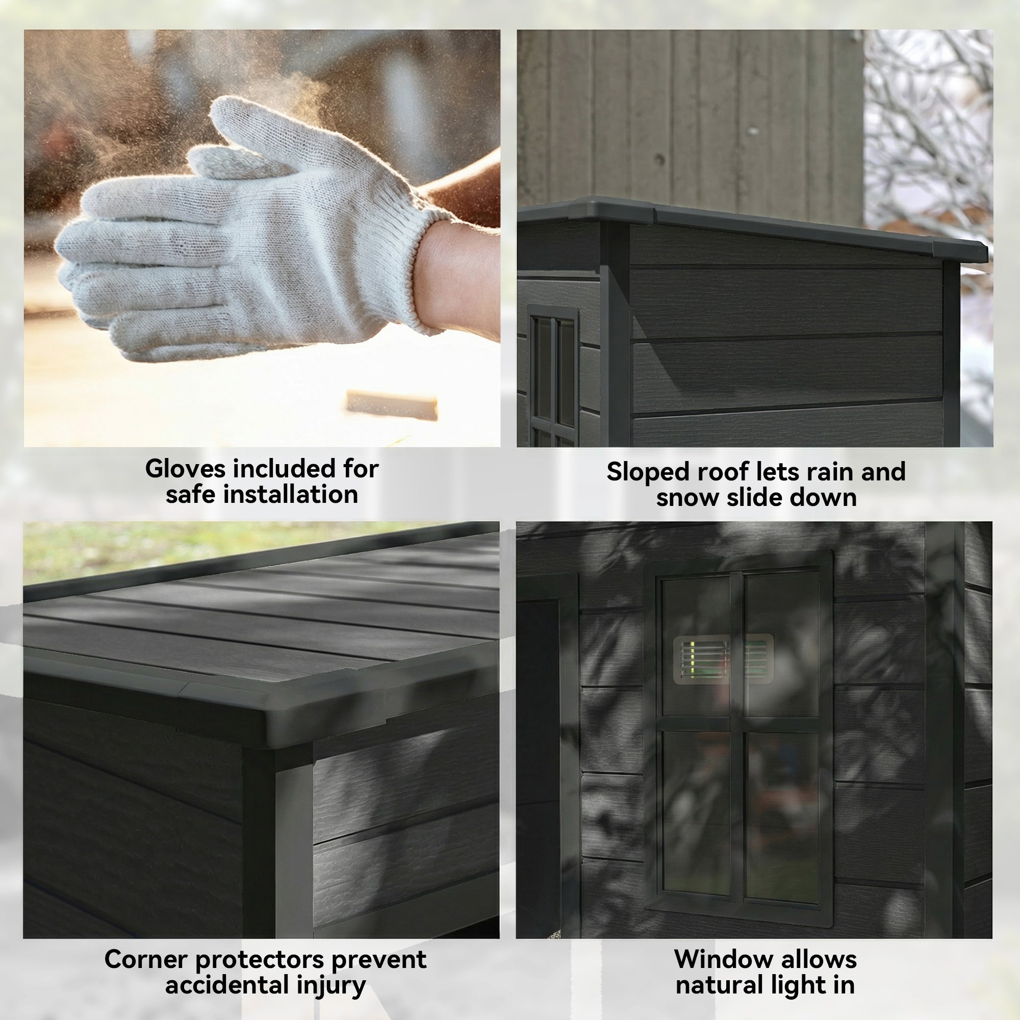 5x3ft Plastic Garden Storage Shed with Floor - Dark Grey-Patio & Garden > Lawn & Garden > Sheds-DECOROLALA