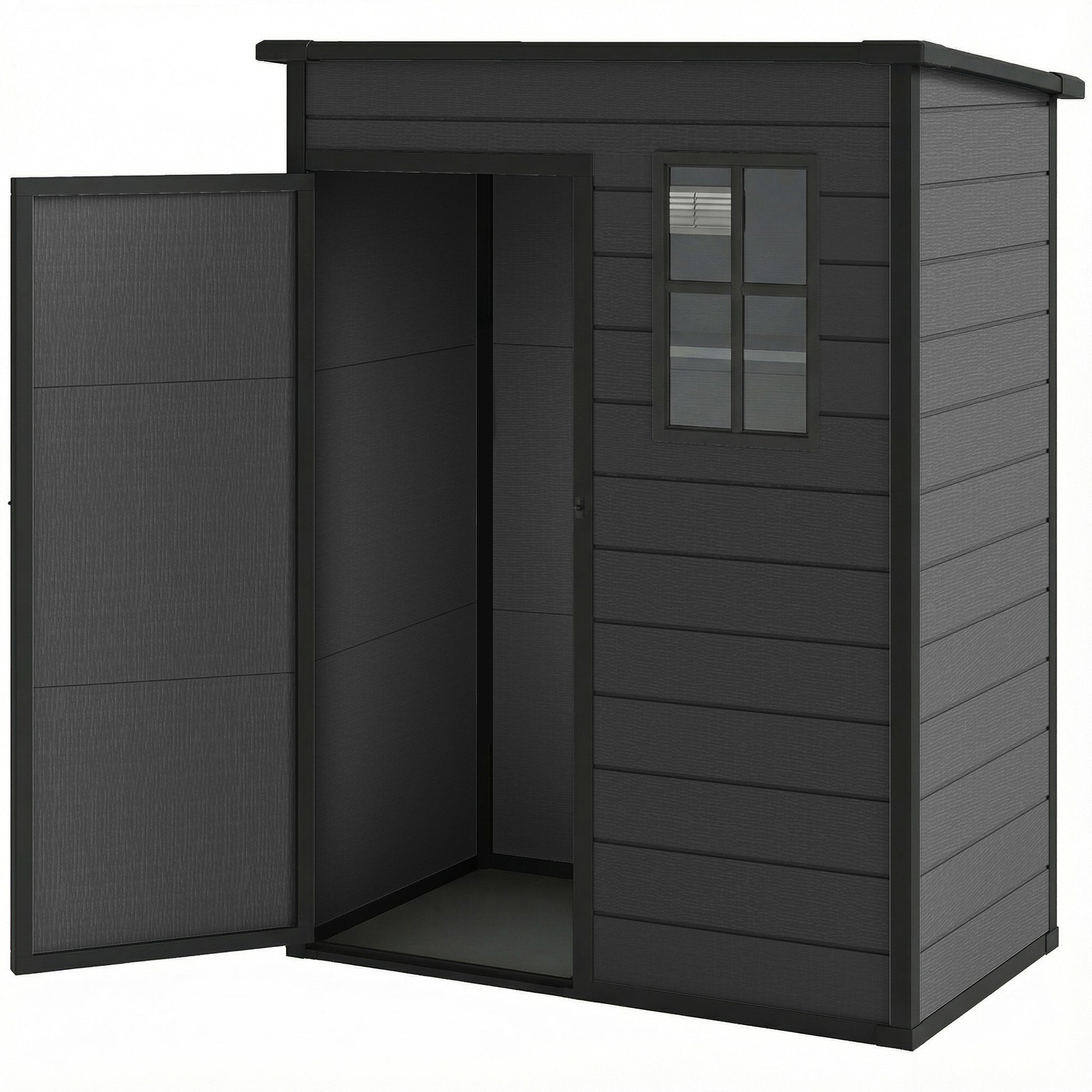 5x3ft Plastic Garden Storage Shed with Floor - Dark Grey-Patio & Garden > Lawn & Garden > Sheds-DECOROLALA