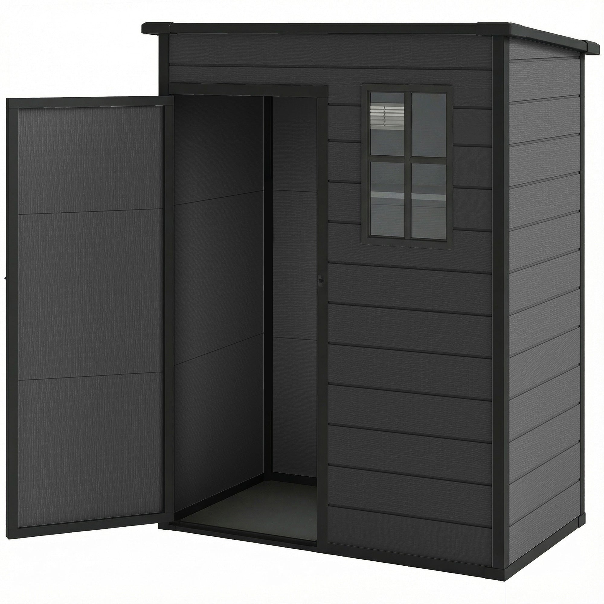 5x3ft Plastic Garden Storage Shed with Floor - Dark Grey-Patio & Garden > Lawn & Garden > Sheds-DECOROLALA