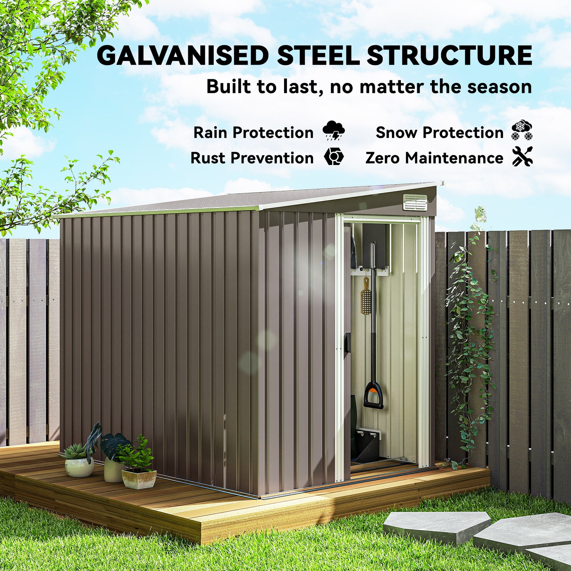 5'x7' Lean-to Galvanized Metal Garden Shed - Light Grey-Patio & Garden > Lawn & Garden > Sheds-DECOROLALA