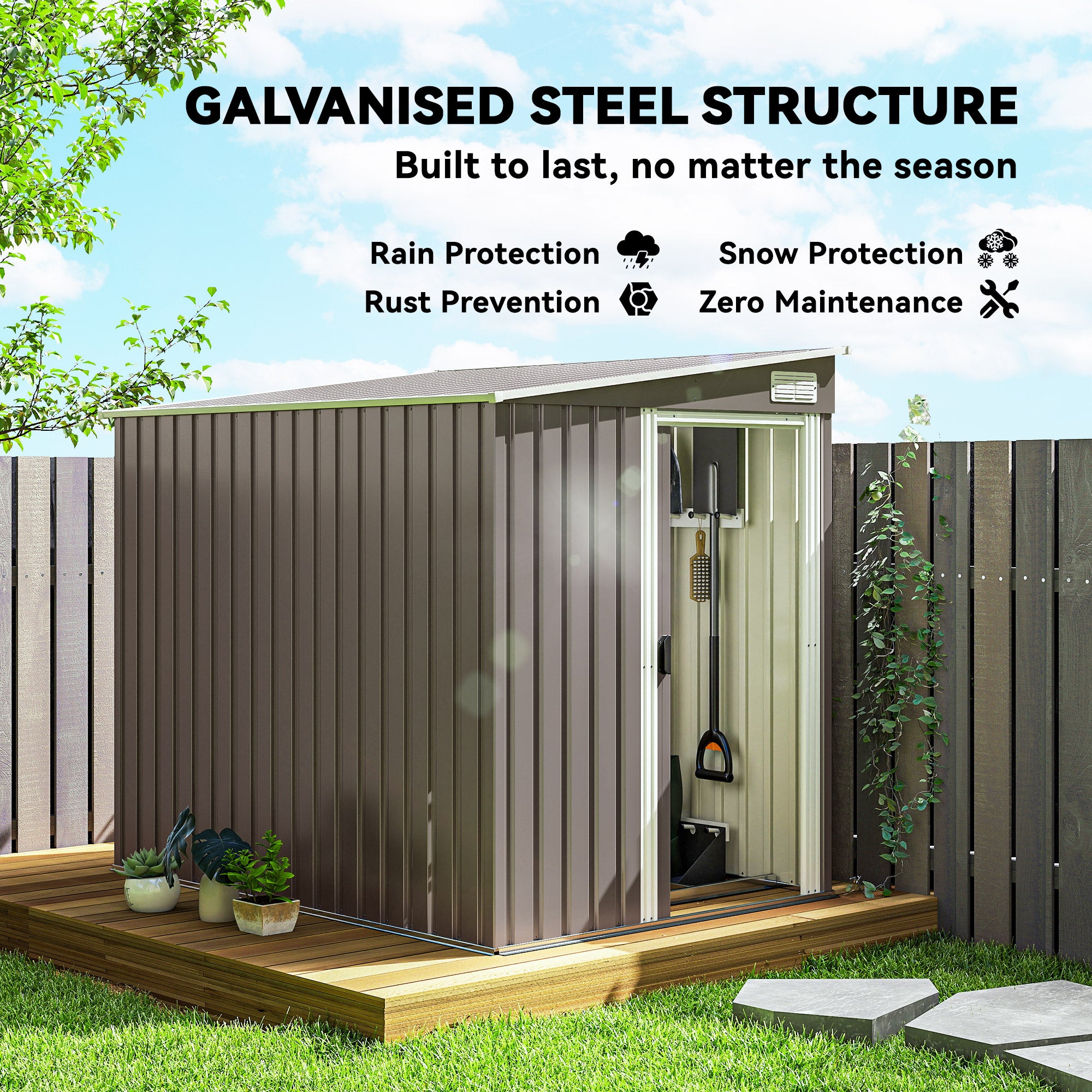 5'x7' Lean-to Galvanized Metal Garden Shed - Light Grey-Patio & Garden > Lawn & Garden > Sheds-DECOROLALA