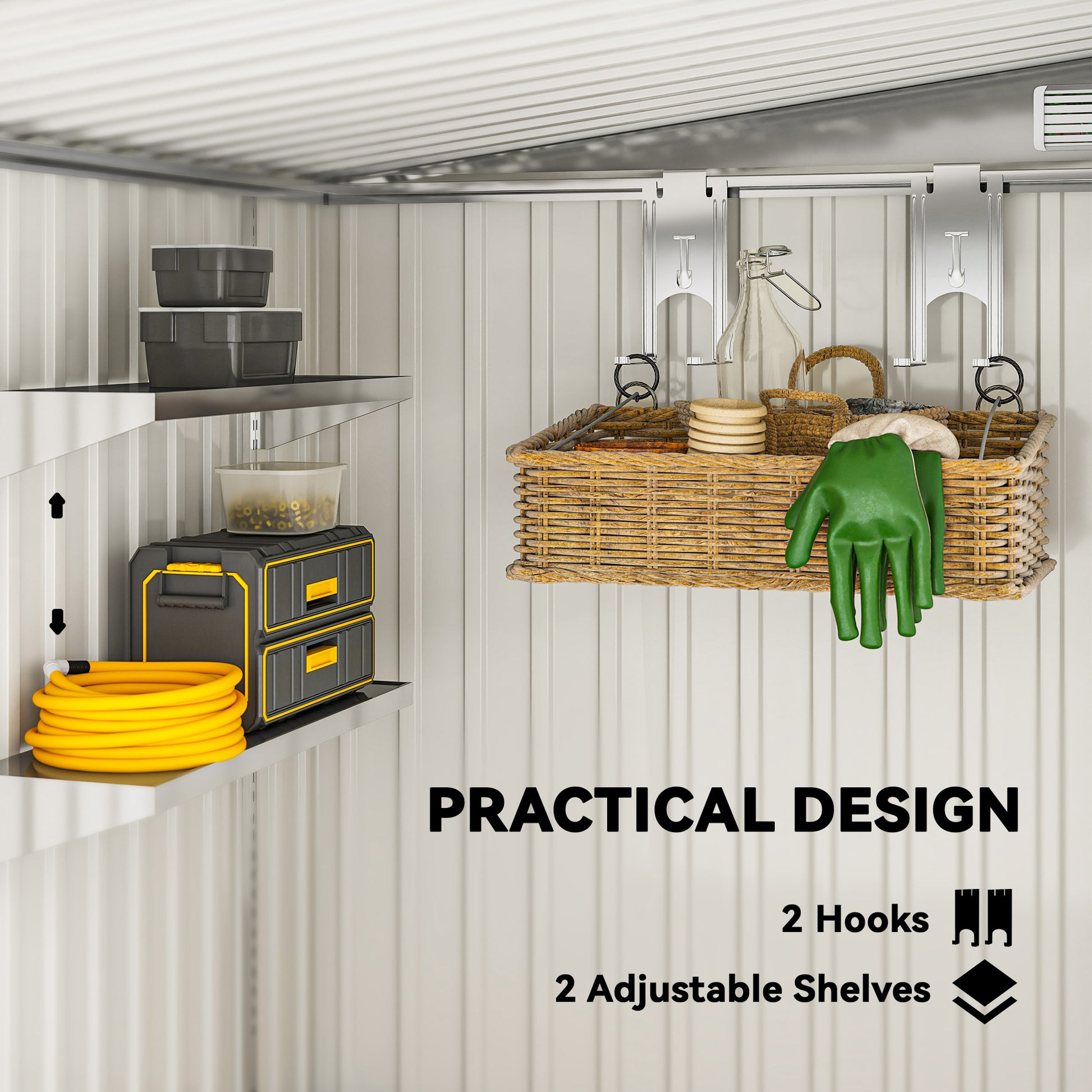 5'x7' Lean-to Galvanized Metal Garden Shed - Light Grey-Patio & Garden > Lawn & Garden > Sheds-DECOROLALA