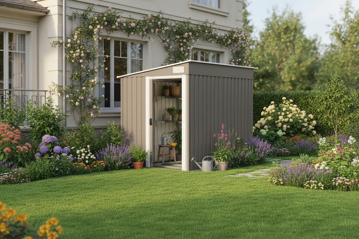 5'x7' Lean-to Galvanized Metal Garden Shed - Light Grey-Patio & Garden > Lawn & Garden > Sheds-DECOROLALA