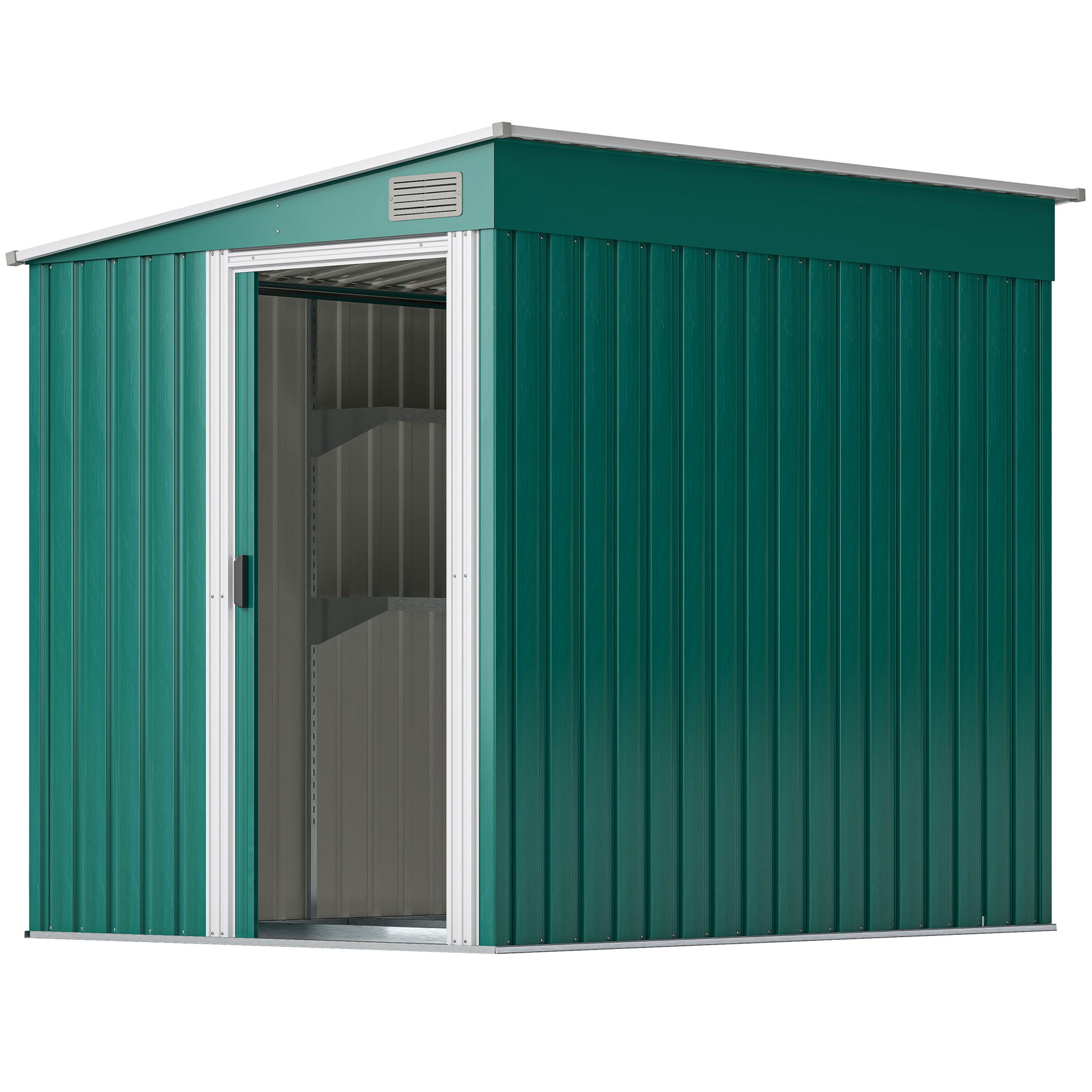 5'x7' Lean-to Galvanized Metal Garden Shed with Foundation - Green-Patio & Garden > Lawn & Garden > Sheds-DECOROLALA