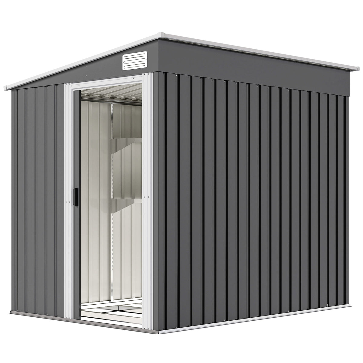5'x7' Lean-to Galvanized Metal Shed with Foundation - Dark Grey-Patio & Garden > Lawn & Garden > Sheds-DECOROLALA