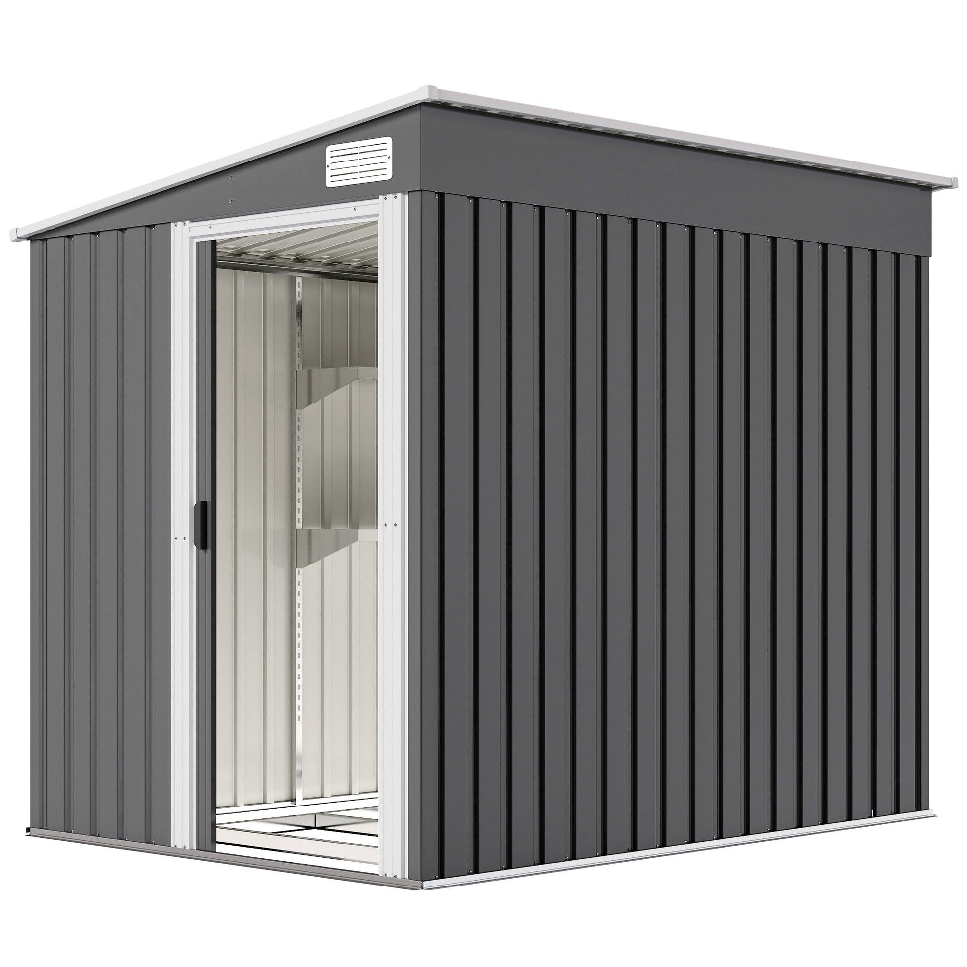 5'x7' Lean-to Galvanized Metal Shed with Foundation - Dark Grey-Patio & Garden > Lawn & Garden > Sheds-DECOROLALA