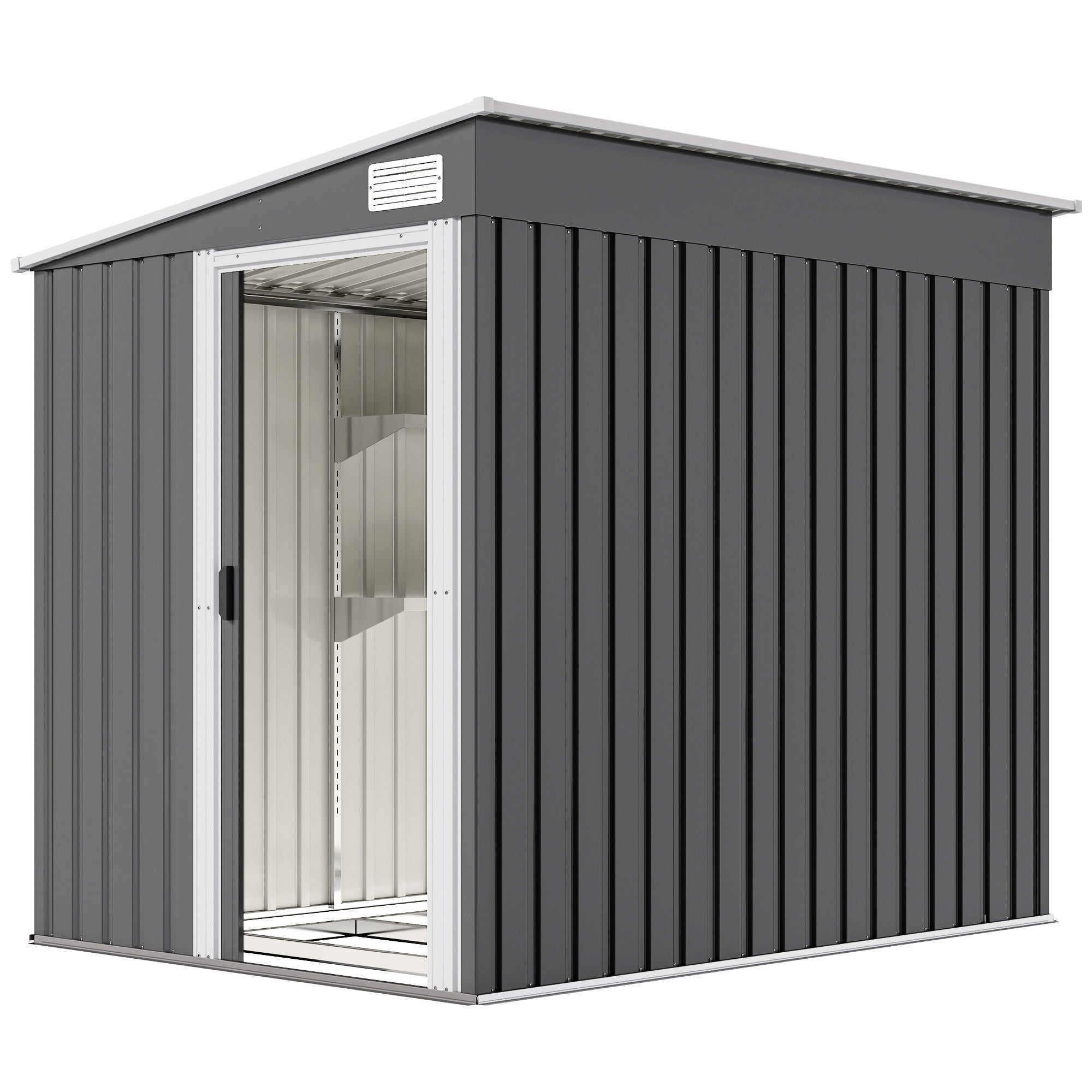5'x7' Lean-to Galvanized Metal Shed with Foundation - Dark Grey-Patio & Garden > Lawn & Garden > Sheds-DECOROLALA