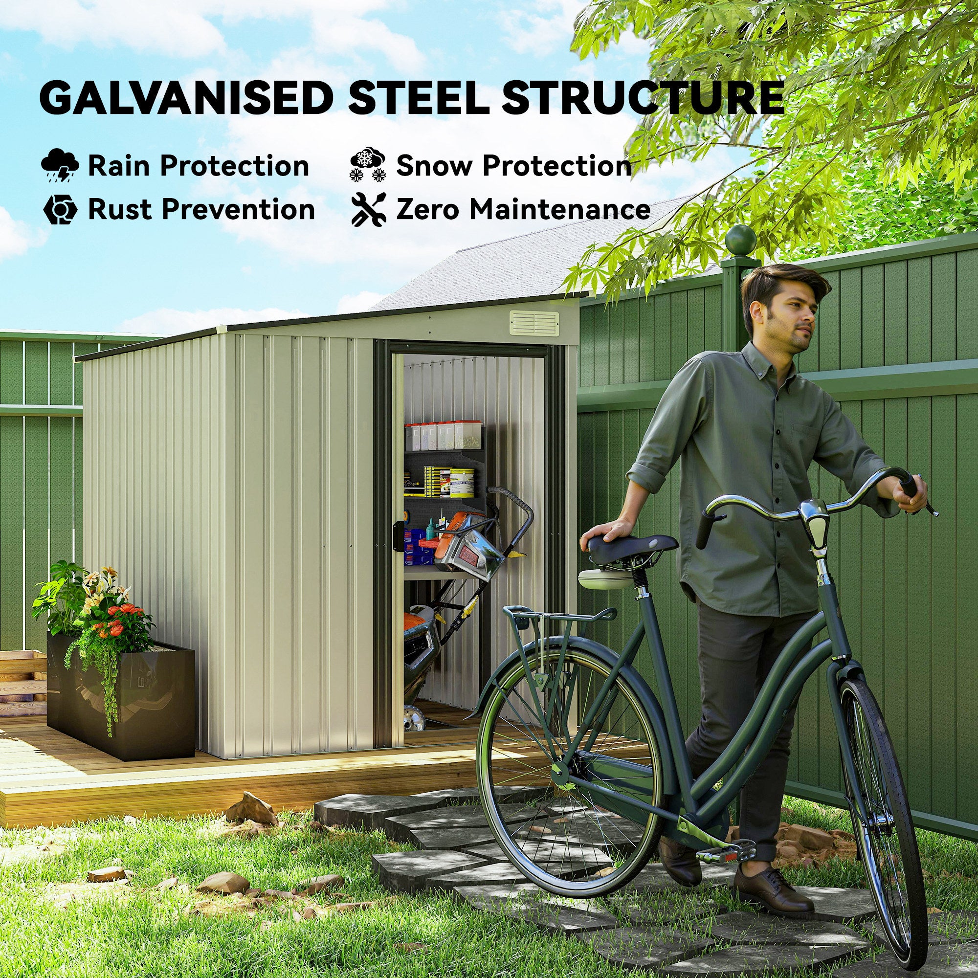5x7 Lean-to Metal Garden Shed with Foundation - White-Patio & Garden > Lawn & Garden > Sheds-DECOROLALA