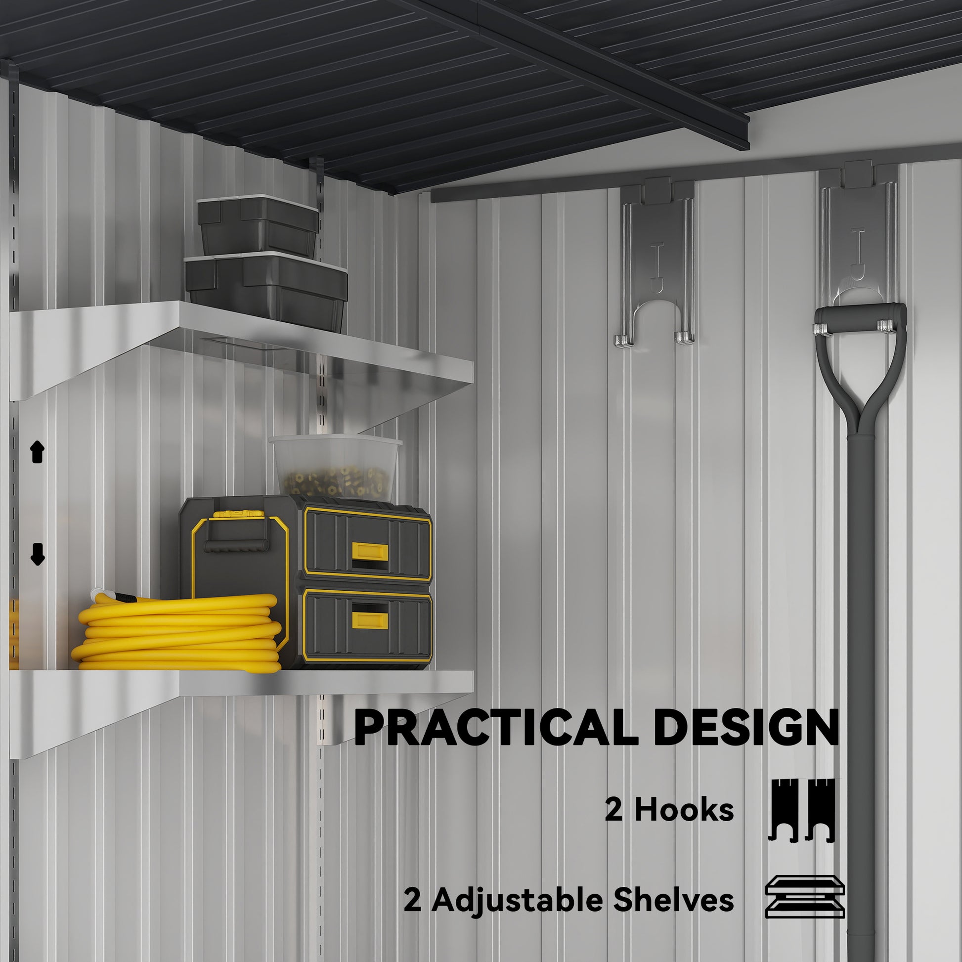 5x7 Lean-to Metal Garden Shed with Foundation - White-Patio & Garden > Lawn & Garden > Sheds-DECOROLALA