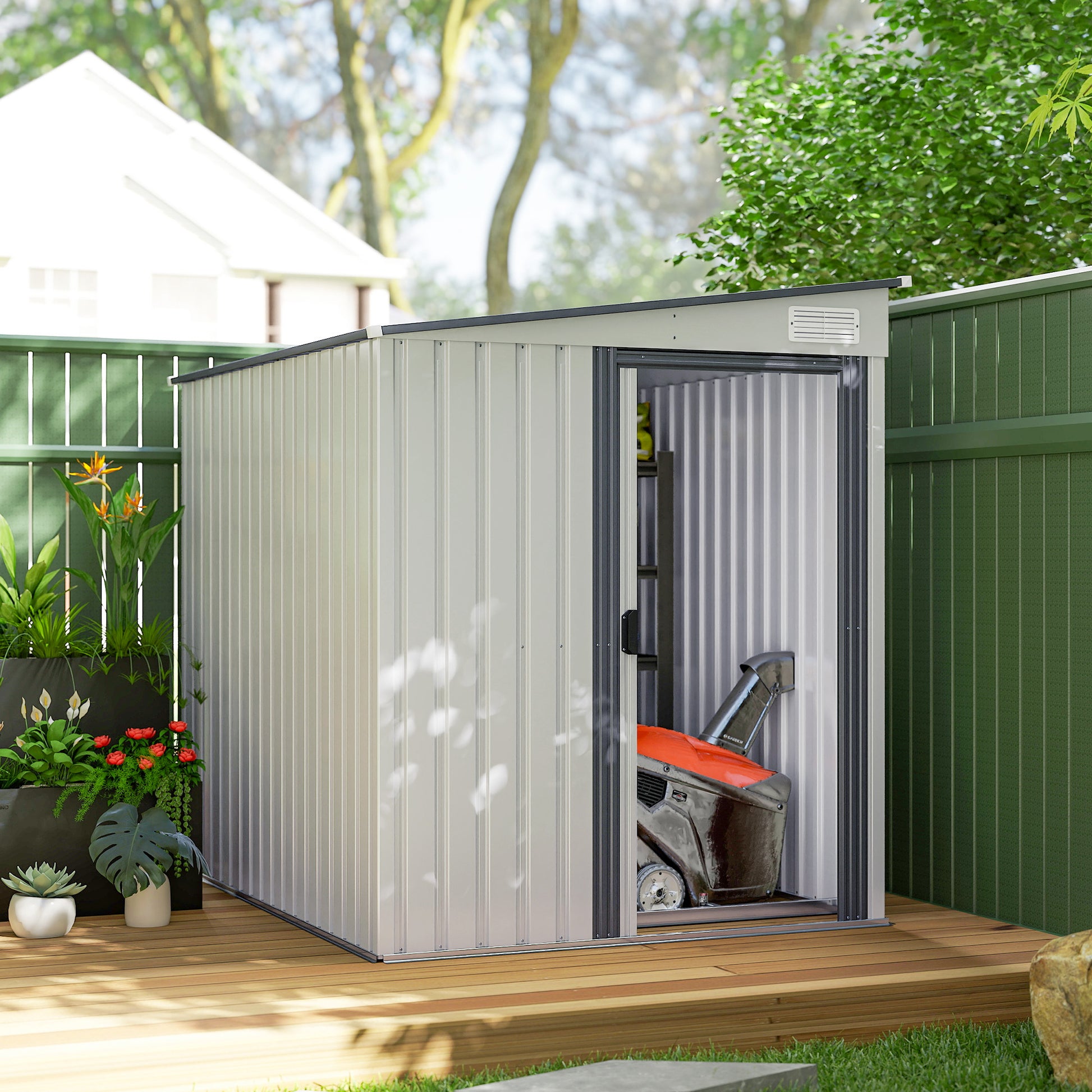 5x7 Lean-to Metal Garden Shed with Foundation - White-Patio & Garden > Lawn & Garden > Sheds-DECOROLALA
