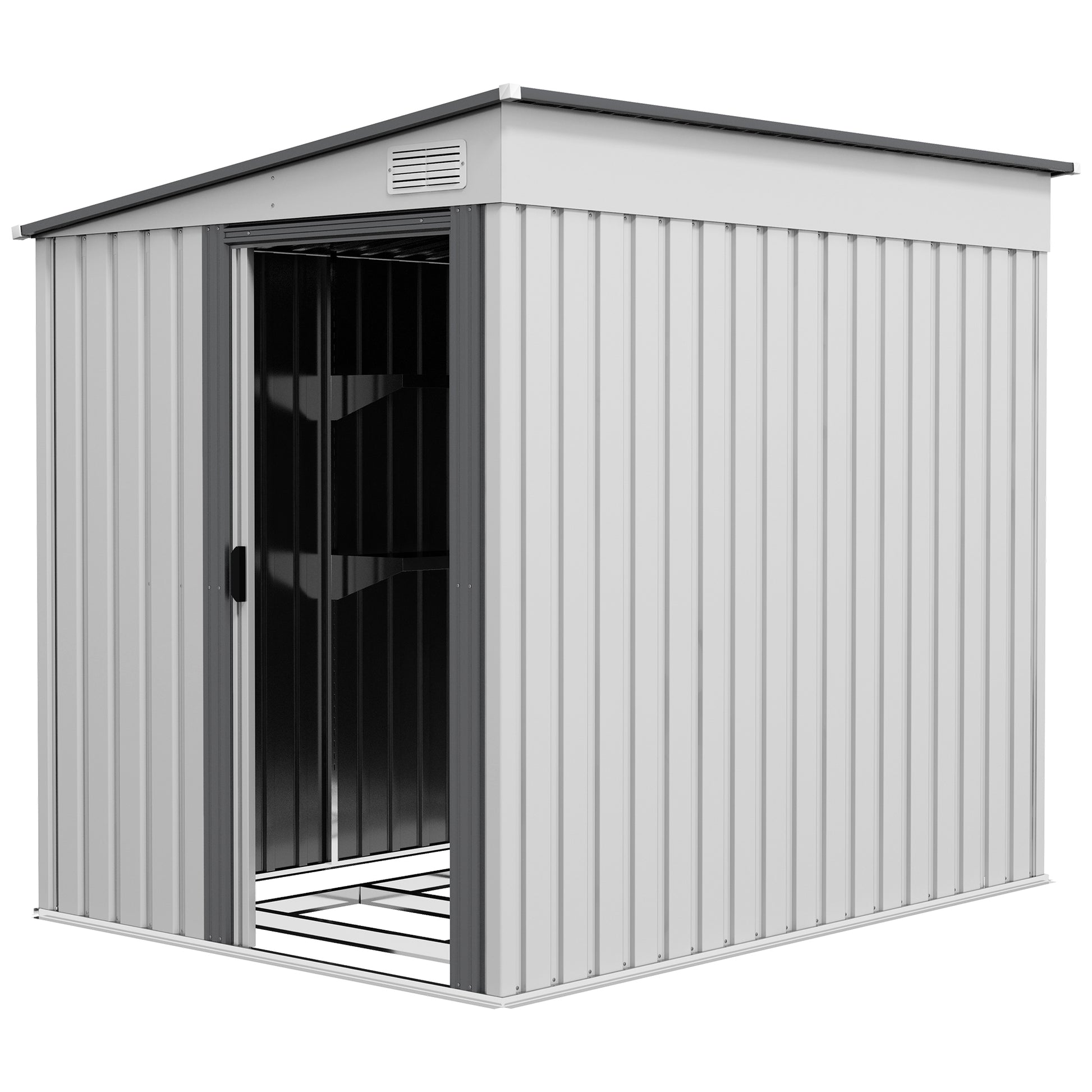 5x7 Lean-to Metal Garden Shed with Foundation - White-Patio & Garden > Lawn & Garden > Sheds-DECOROLALA