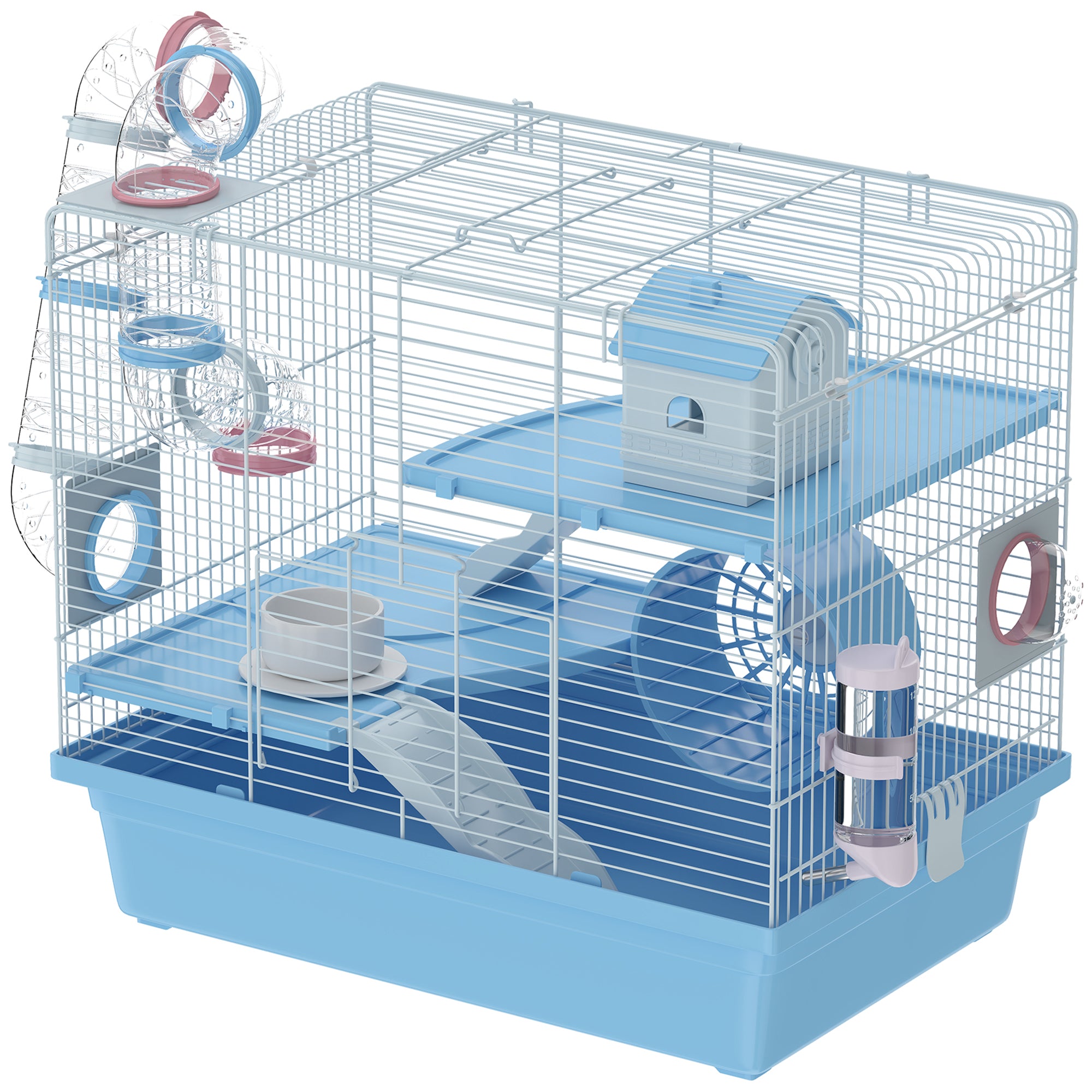 Hamster Cage, 3-Tier Small Animal Cage with Excerise Wheel, Food Bowl, Water Bottle, House, Tunnels, Ramps