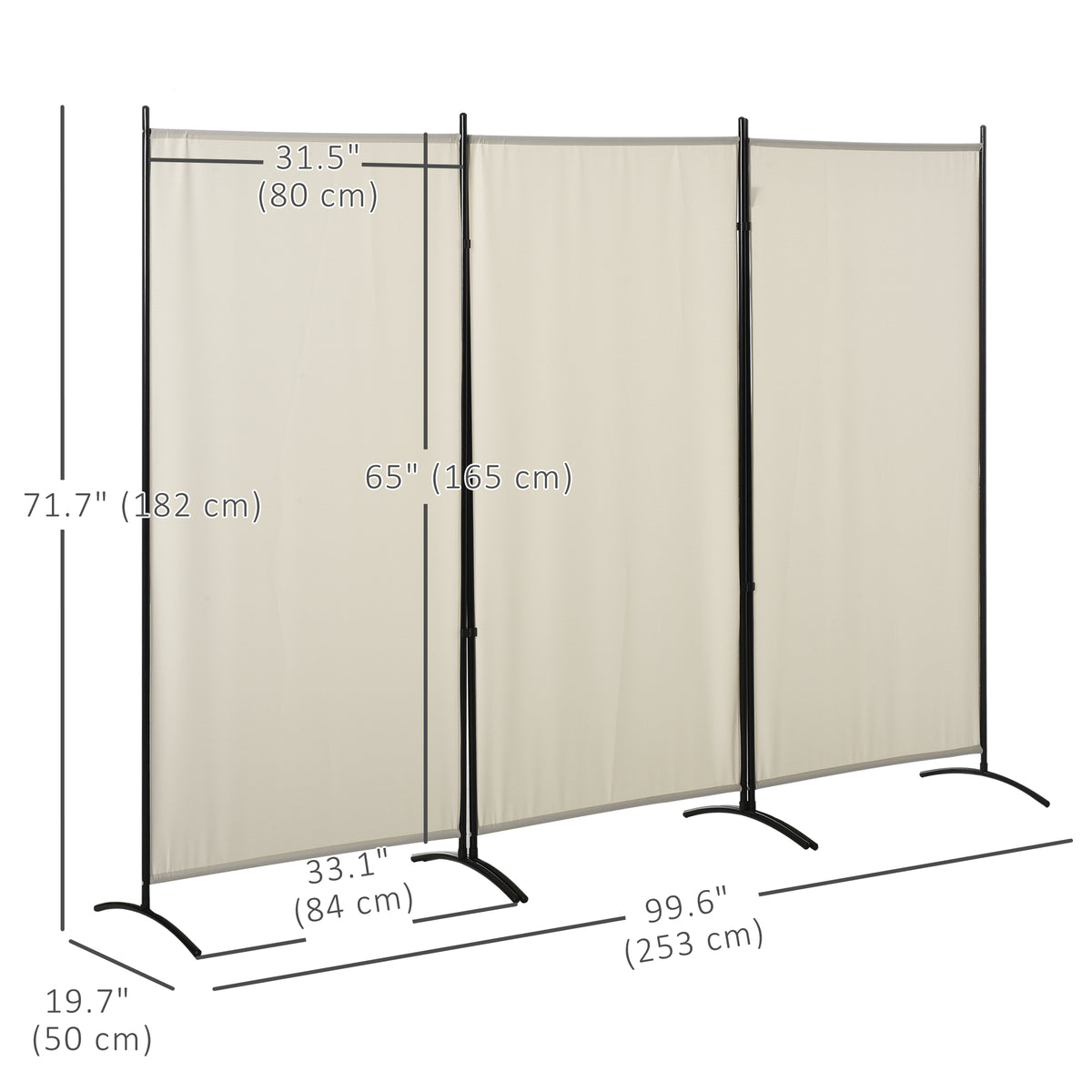 6' 3-Panel Room Divider - Beige Folding Privacy Screen-Home Furnishings > Living Room Furniture > Room Dividers-DECOROLALA