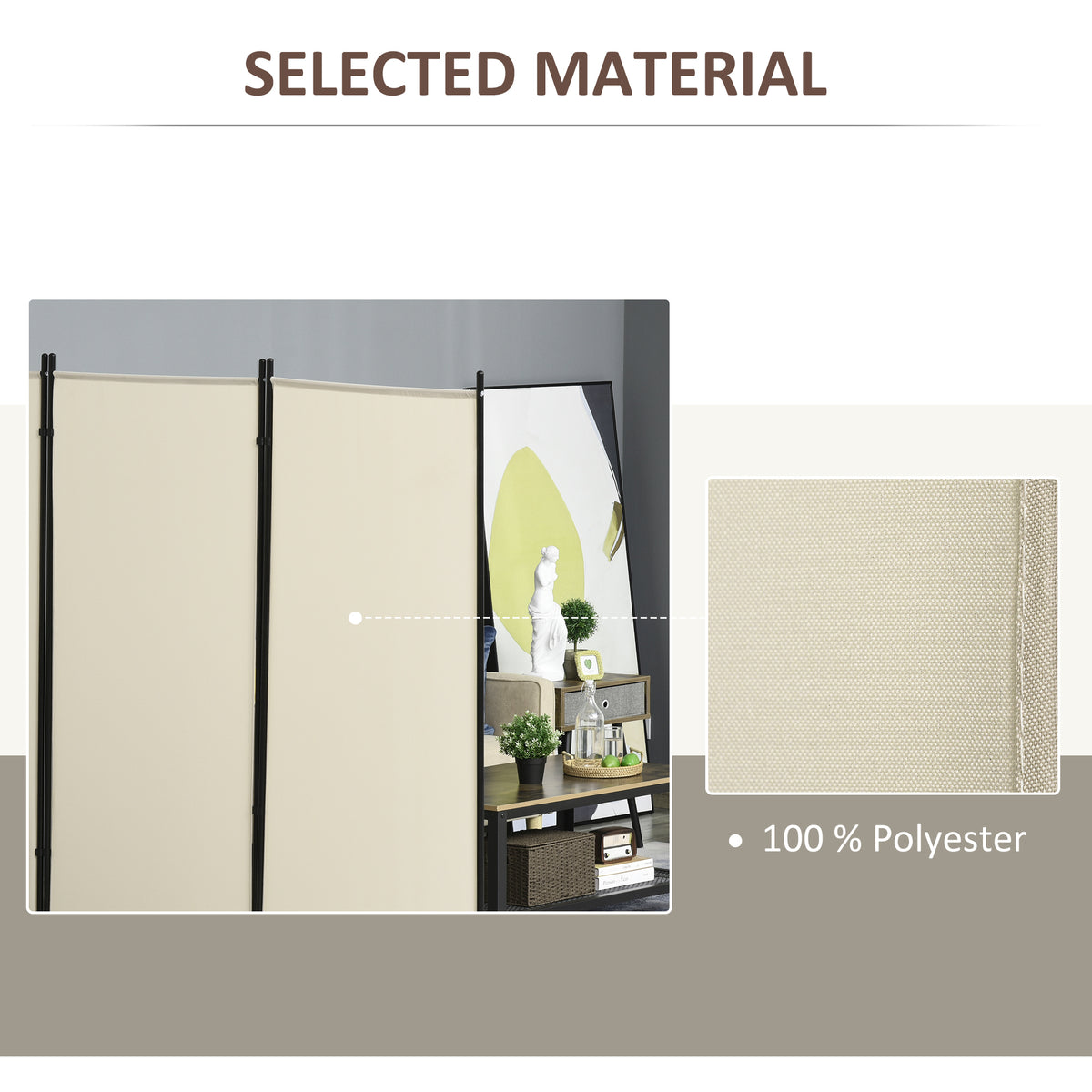 6' 3-Panel Room Divider - Beige Folding Privacy Screen-Home Furnishings > Living Room Furniture > Room Dividers-DECOROLALA