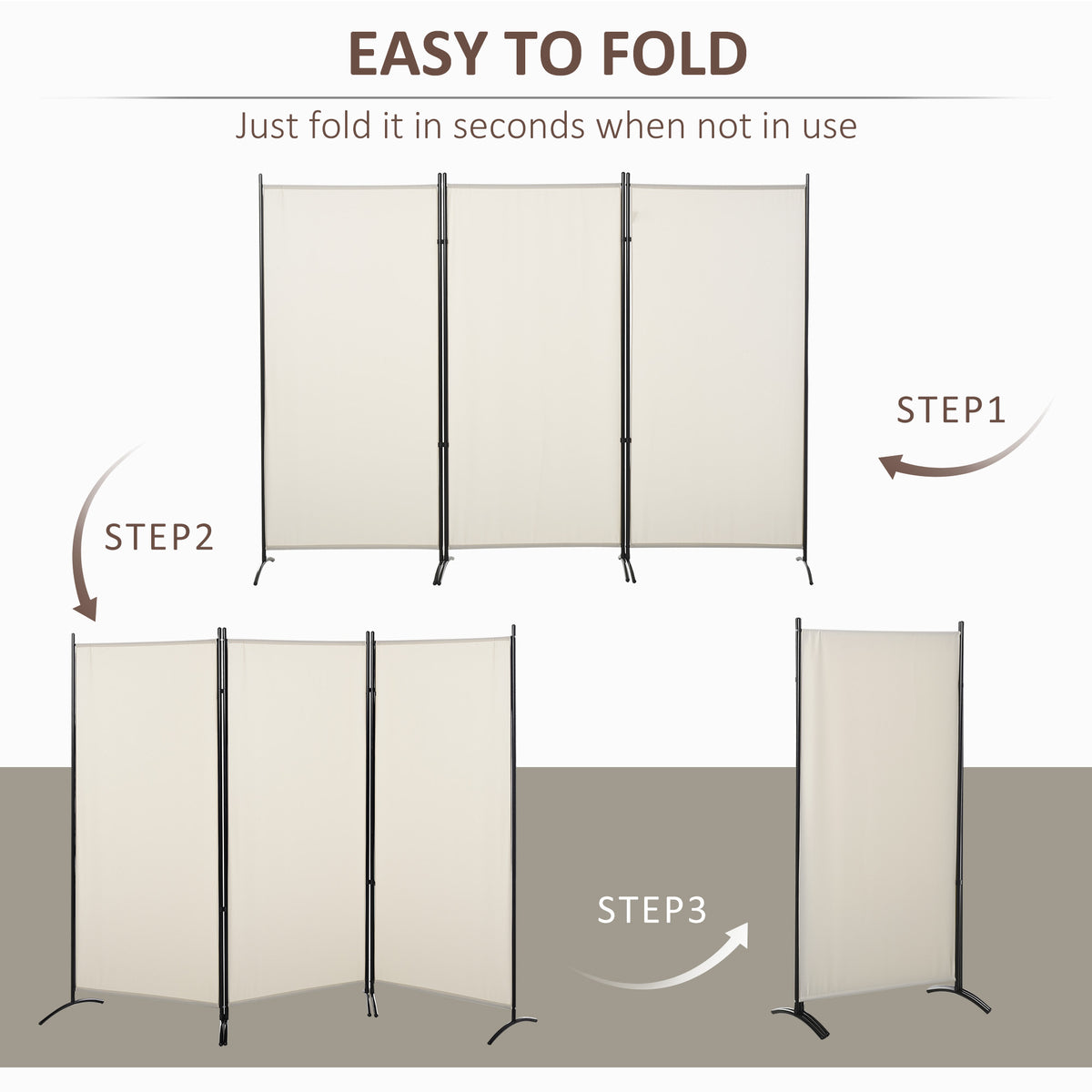 6' 3-Panel Room Divider - Beige Folding Privacy Screen-Home Furnishings > Living Room Furniture > Room Dividers-DECOROLALA