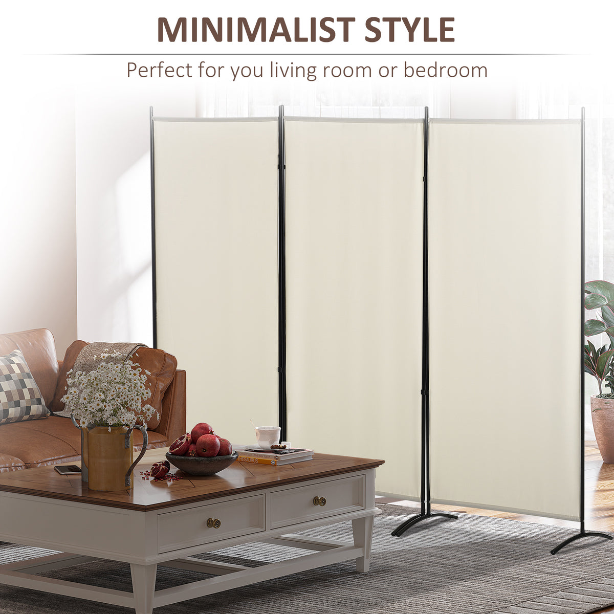 6' 3-Panel Room Divider - Beige Folding Privacy Screen-Home Furnishings > Living Room Furniture > Room Dividers-DECOROLALA
