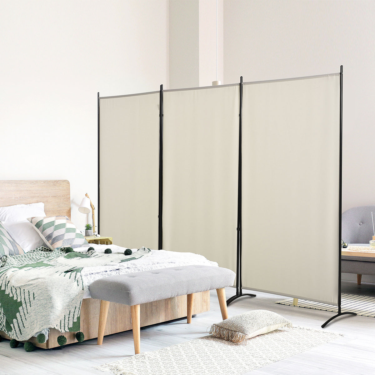 6' 3-Panel Room Divider - Beige Folding Privacy Screen-Home Furnishings > Living Room Furniture > Room Dividers-DECOROLALA