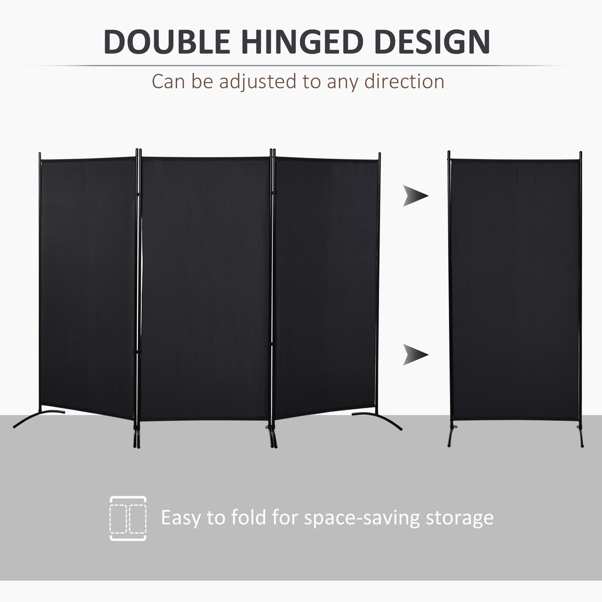 6' 3-Panel Room Divider - Black Folding Privacy Screen-Home Furnishings > Living Room Furniture > Room Dividers-DECOROLALA