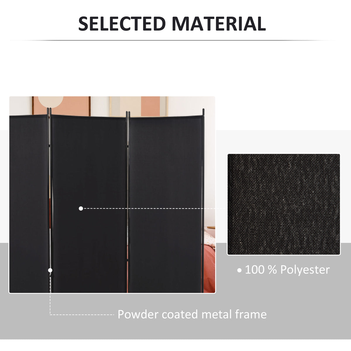 6' 3-Panel Room Divider - Black Folding Privacy Screen-Home Furnishings > Living Room Furniture > Room Dividers-DECOROLALA