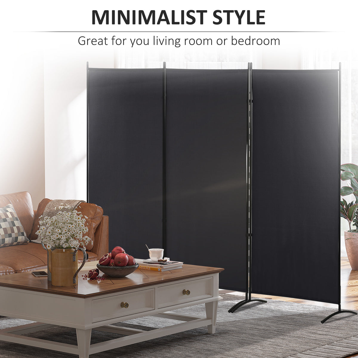6' 3-Panel Room Divider - Black Folding Privacy Screen-Home Furnishings > Living Room Furniture > Room Dividers-DECOROLALA
