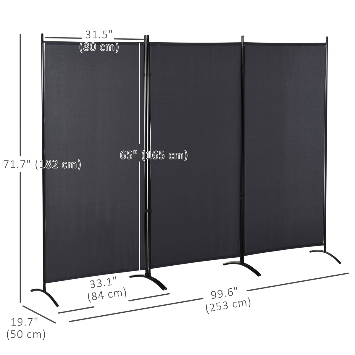 6' 3-Panel Room Divider - Charcoal Grey Folding Privacy Screen-Home Furnishings > Living Room Furniture > Room Dividers-DECOROLALA