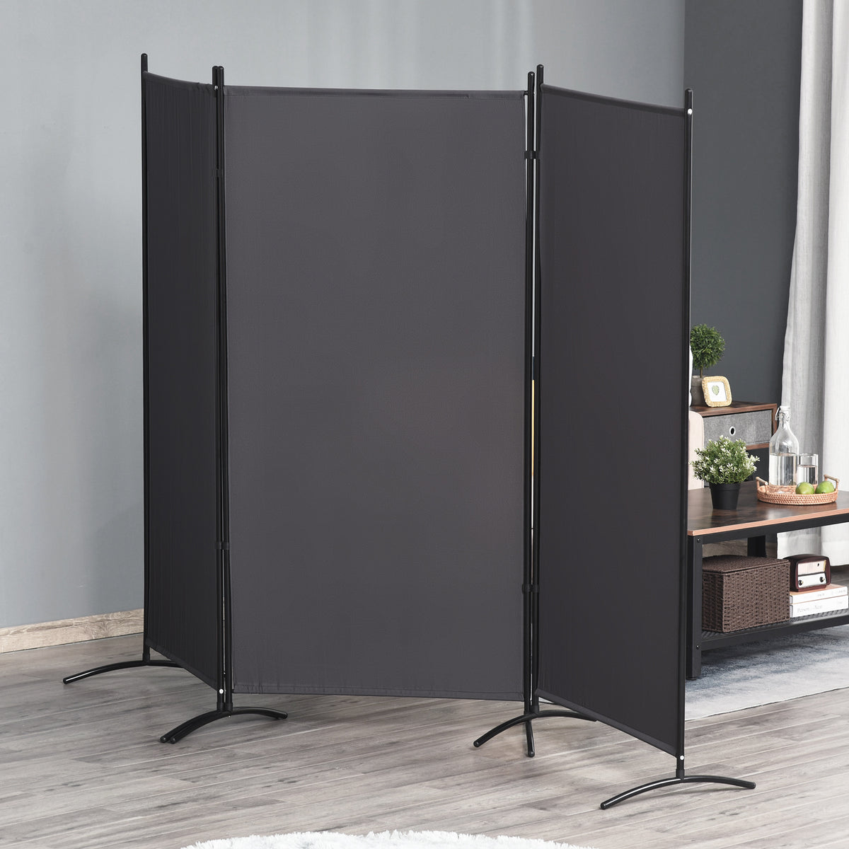 6' 3-Panel Room Divider - Charcoal Grey Folding Privacy Screen-Home Furnishings > Living Room Furniture > Room Dividers-DECOROLALA