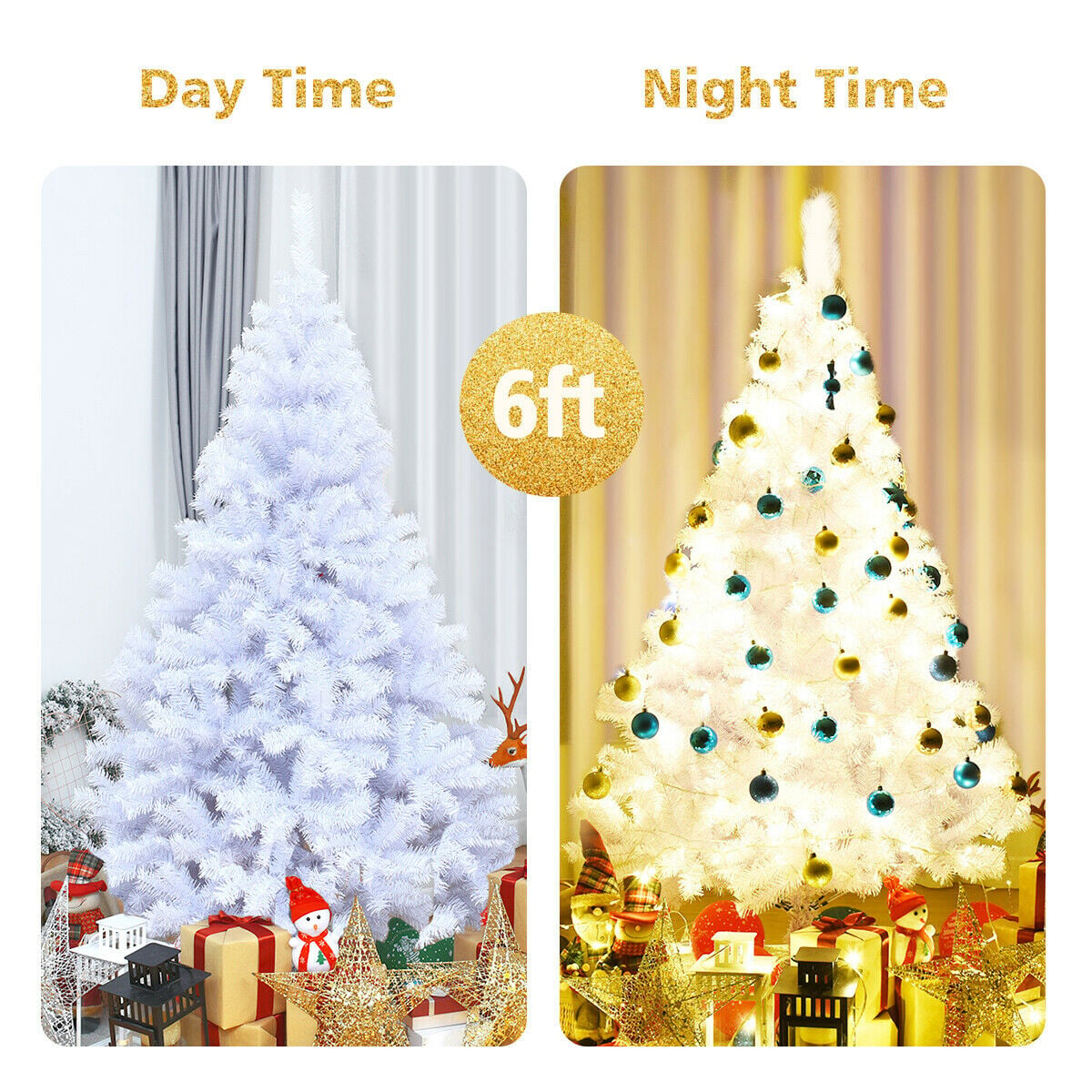 6' / 7.5' / 9' Hinged Artificial Christmas Tree with Metal Stand-6 ft-Christmas Trees-DECOROLALA