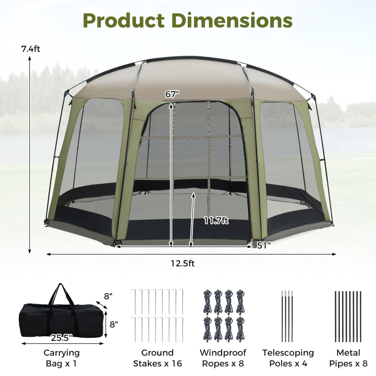 6-8 Person Netted Canopy Tent with Zippered Door-Tents-DECOROLALA