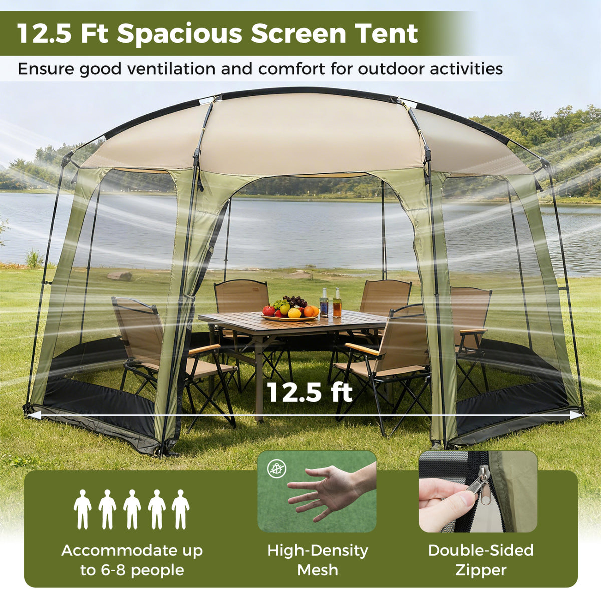 6-8 Person Netted Canopy Tent with Zippered Door-Tents-DECOROLALA
