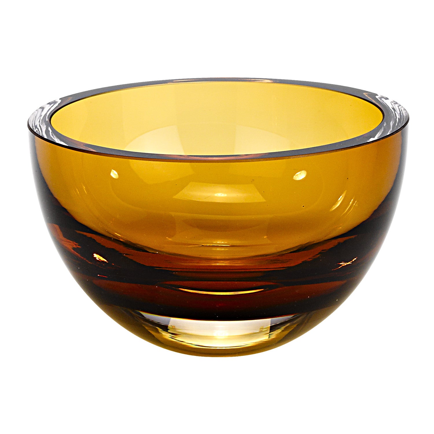 6" Amber Mouth Blown Crystal Thick Walled Bowl-Serving Bowls-DECOROLALA